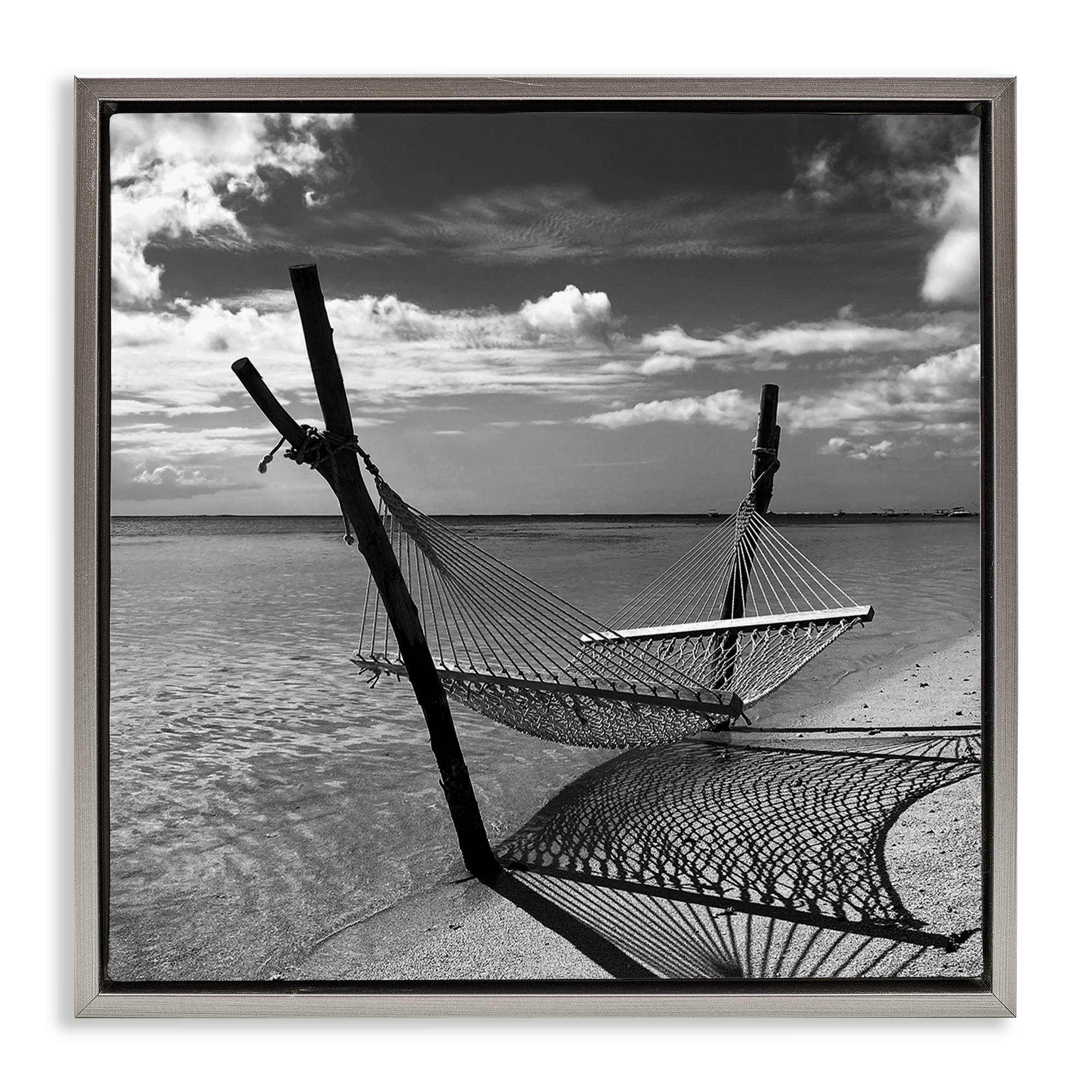 Stupell Industries Windward Beach Hammock Coastal Photography Gray Floater Framed Canvas Art Print Wall Art, 25 x 25