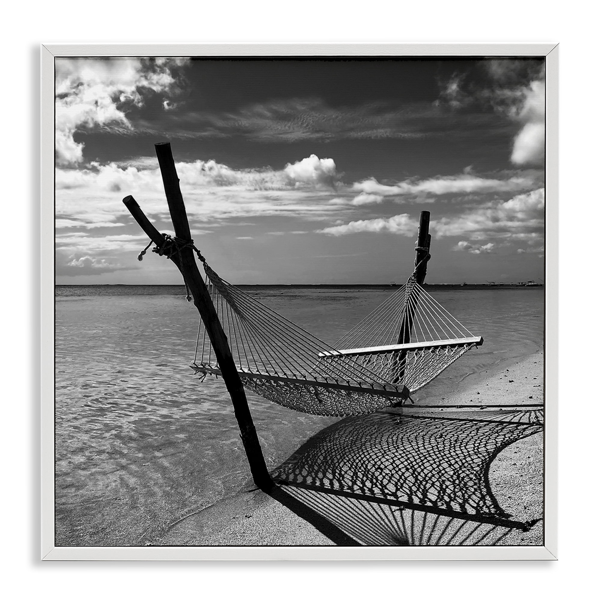 Stupell Industries Windward Beach Hammock Coastal Photography White Framed Art Print Wall Art, 17 x 17