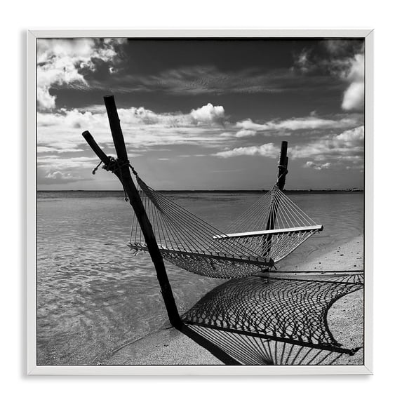 Stupell Industries Tropical Windward Beach Hammock White Framed Giclee Art, 24 x 24, by Noah Bay