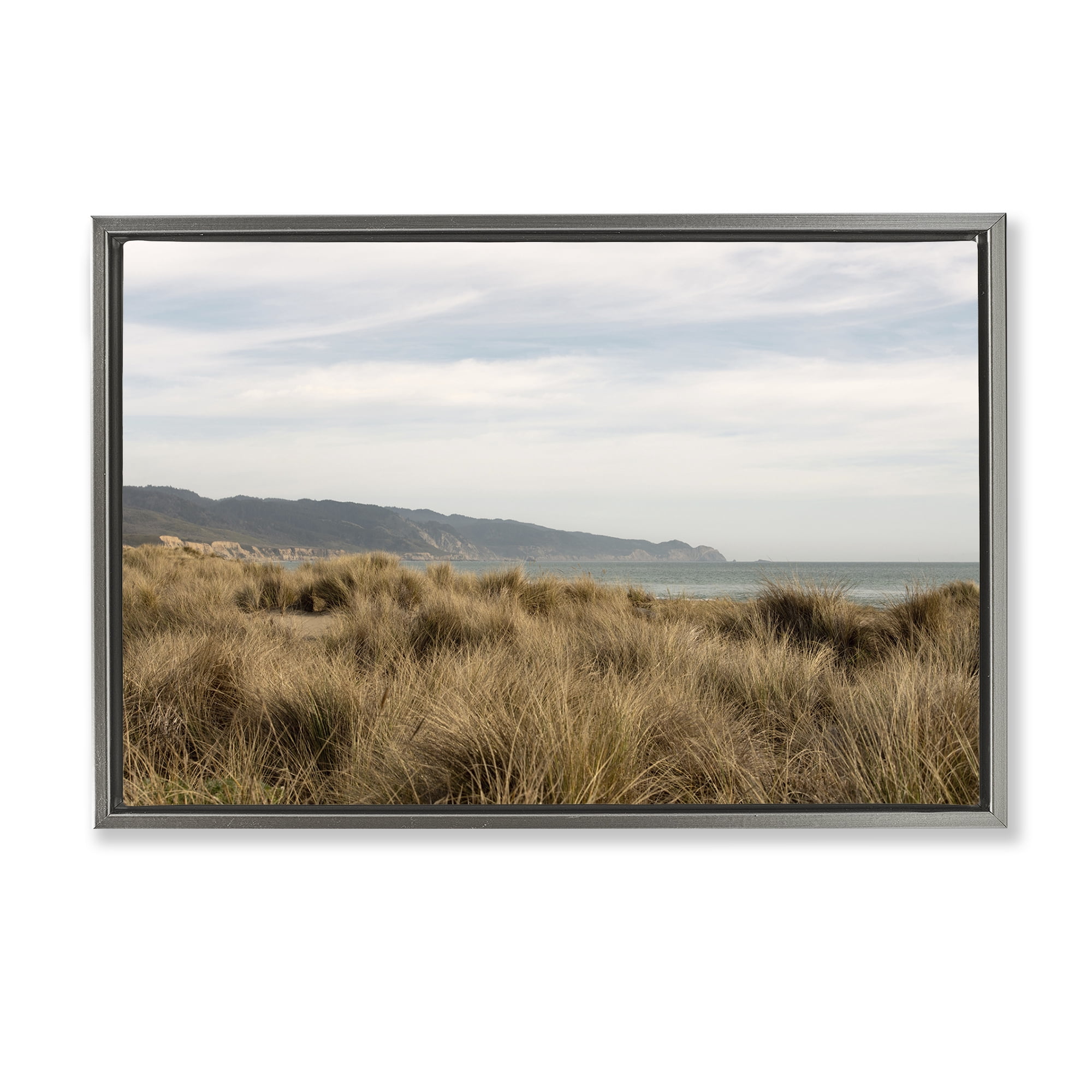 Stupell Industries Windy Grass Dunes View Landscape & Nature Photography Gray Floater Framed Canvas Art Print Wall Art, 25 x 17