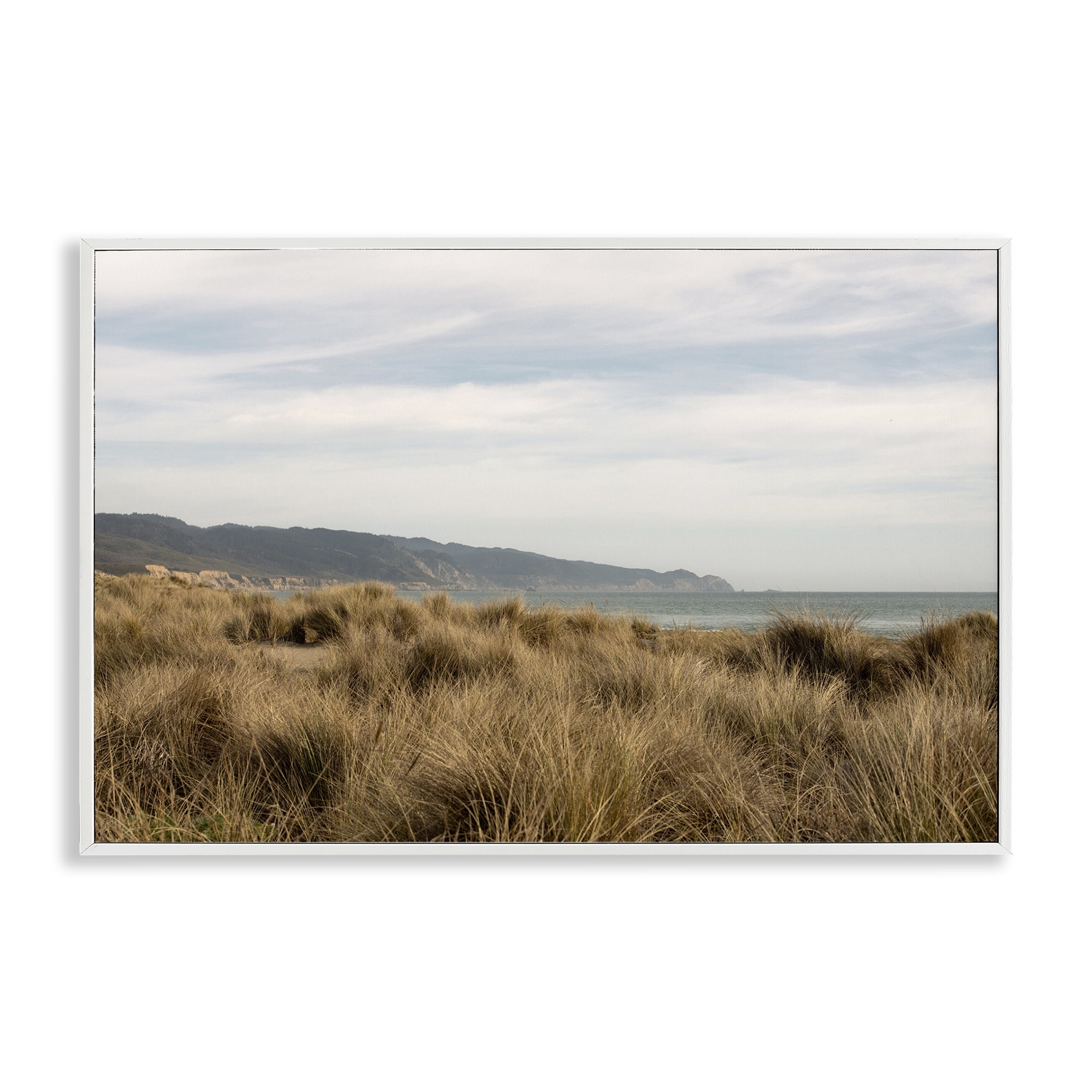 Stupell Industries Windy Grass Dunes View Landscape & Nature Photography White Framed Art Print Wall Art, 24 x 16