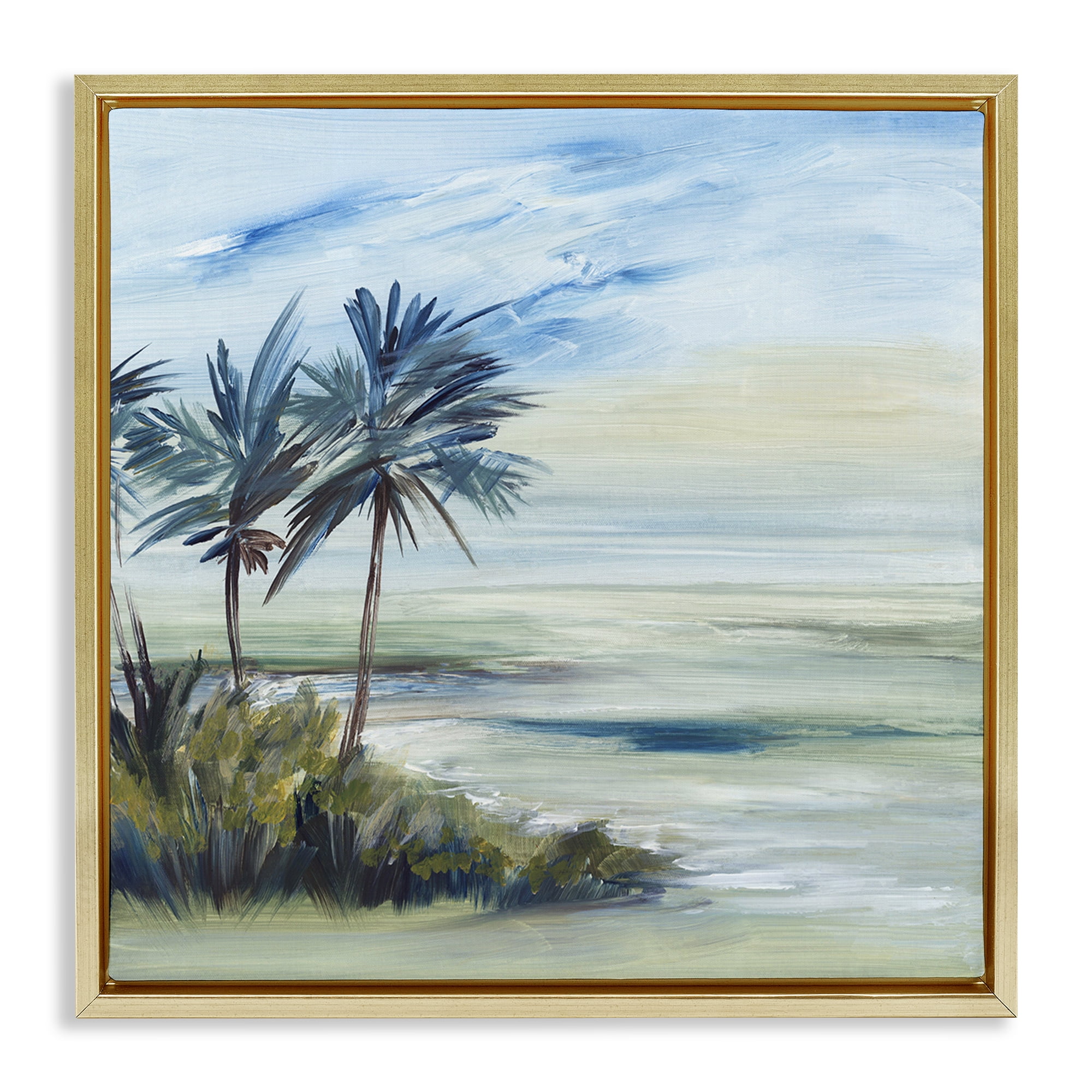 Stupell Industries Windy Palm Trees Nautical & Beach Painting Gold Floater Framed Canvas Art Print Wall Art, 25 x 25