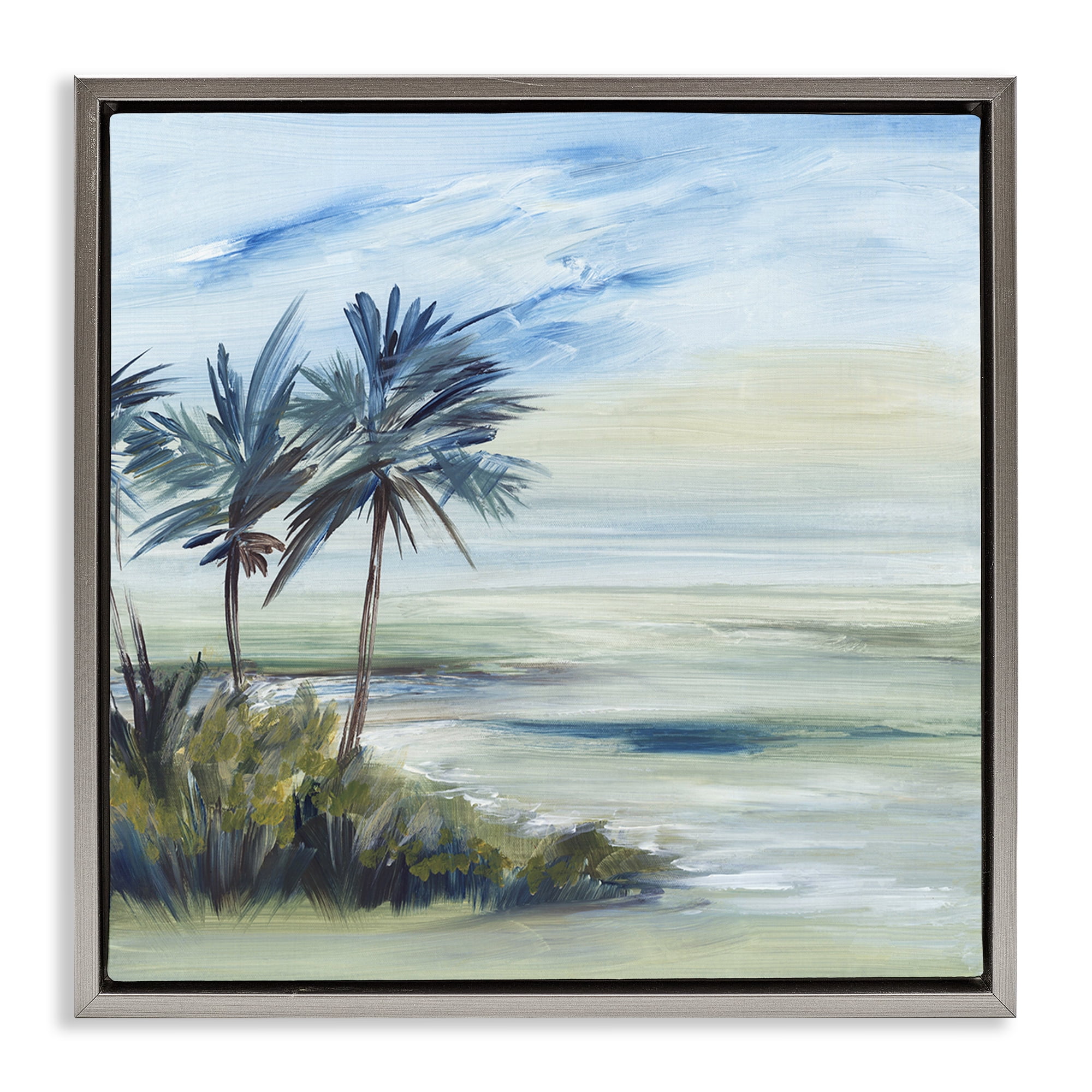 Stupell Industries Windy Palm Trees Nautical & Beach Painting Gray Floater Framed Canvas Art Print Wall Art, 18 x 18