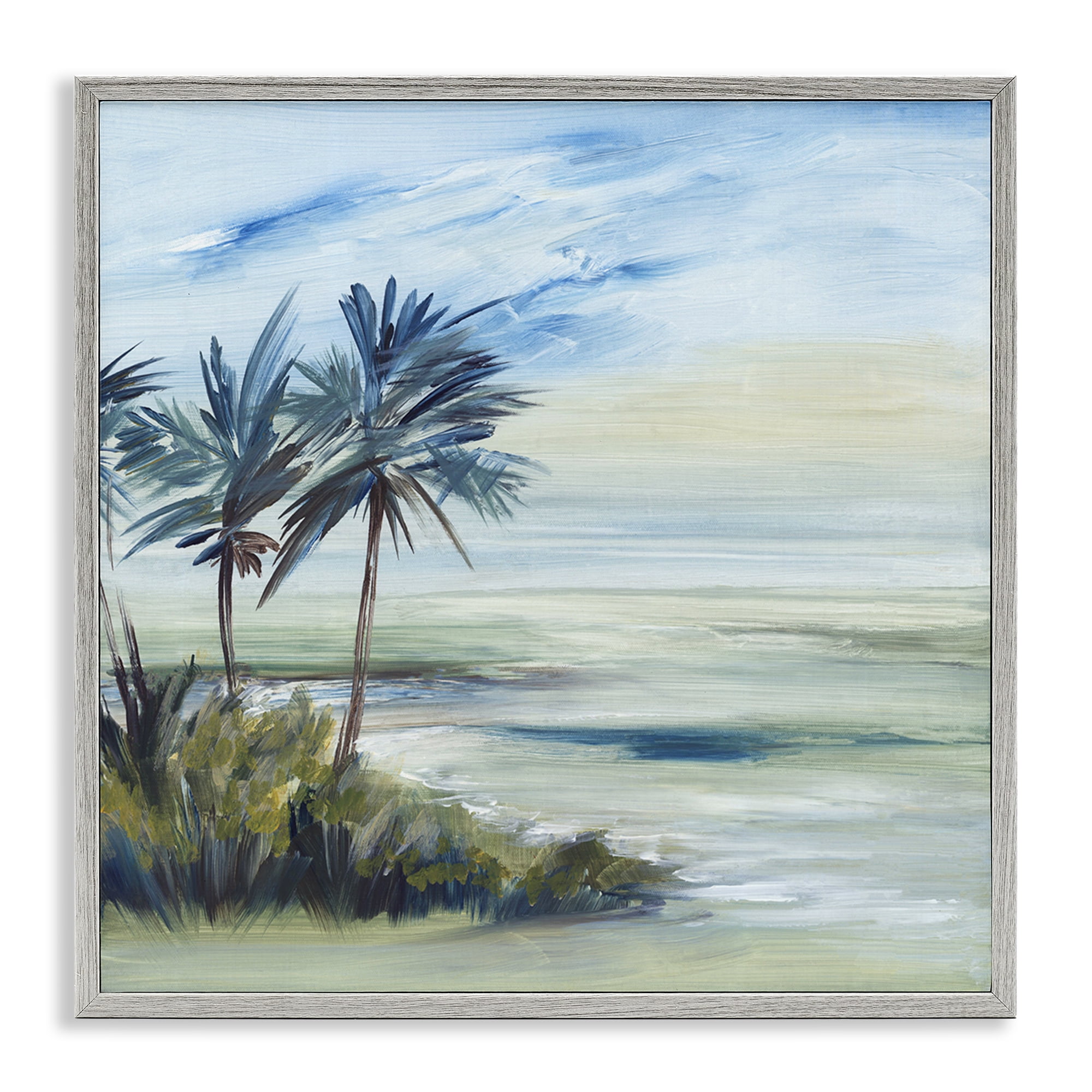 Stupell Industries Windy Palm Trees Nautical & Beach Painting Gray Framed Art Print Wall Art, 17 x 17