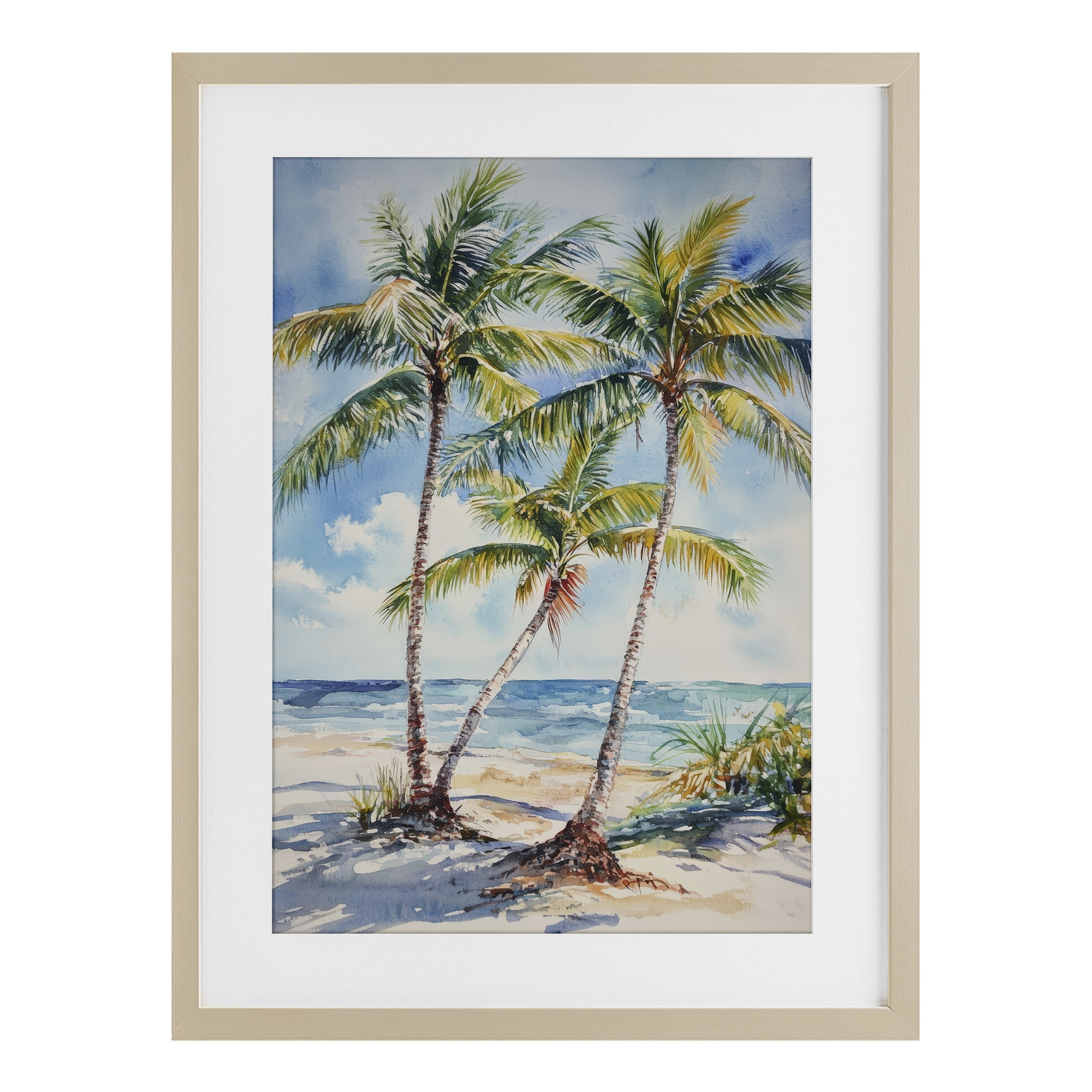 Stupell Industries Windy Palm Trees on Shore Birch Framed Print Under Glass, design by Petal Prints Design