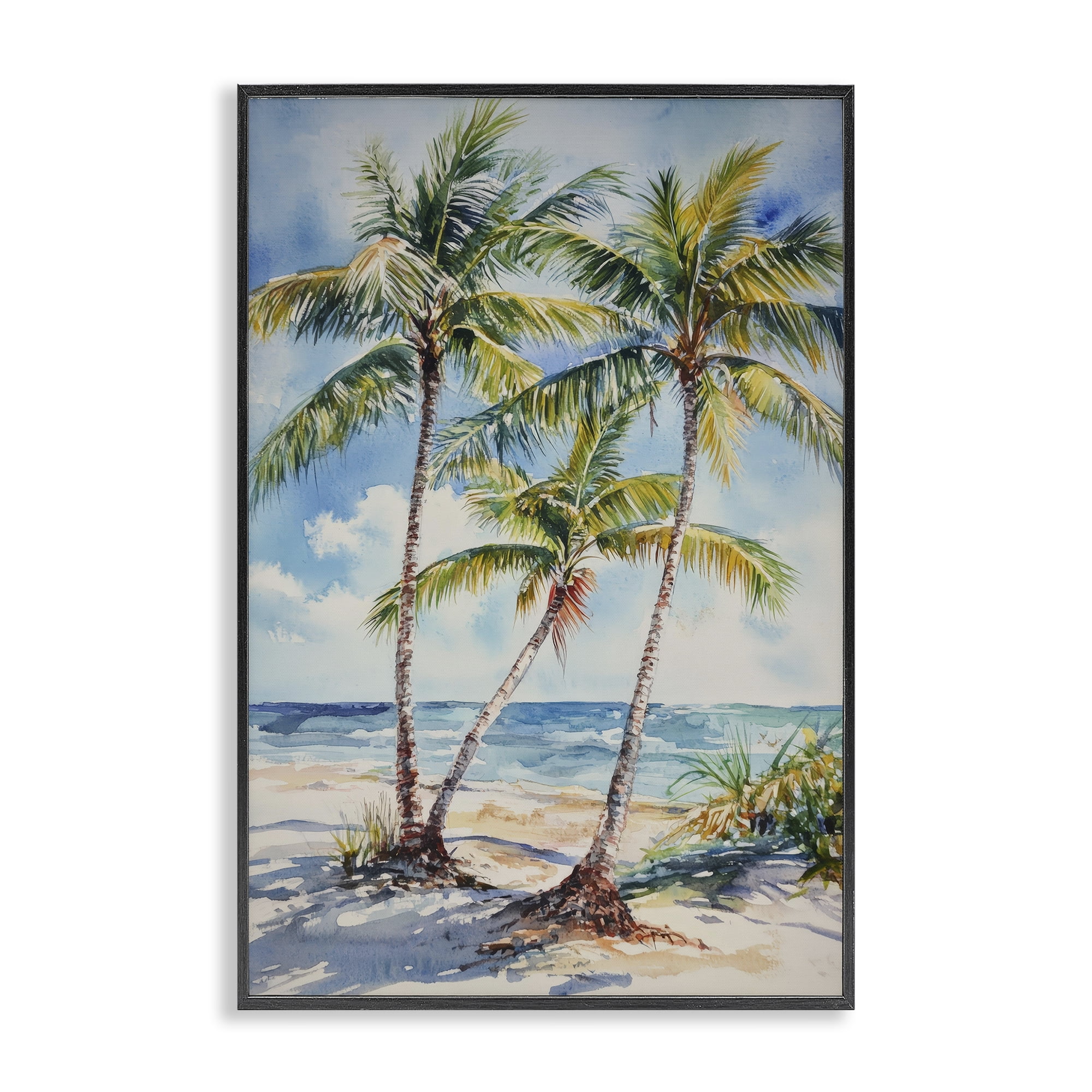 Stupell Industries Windy Palm Trees on Shore Black Framed Giclee Art, design by Petal Prints Design