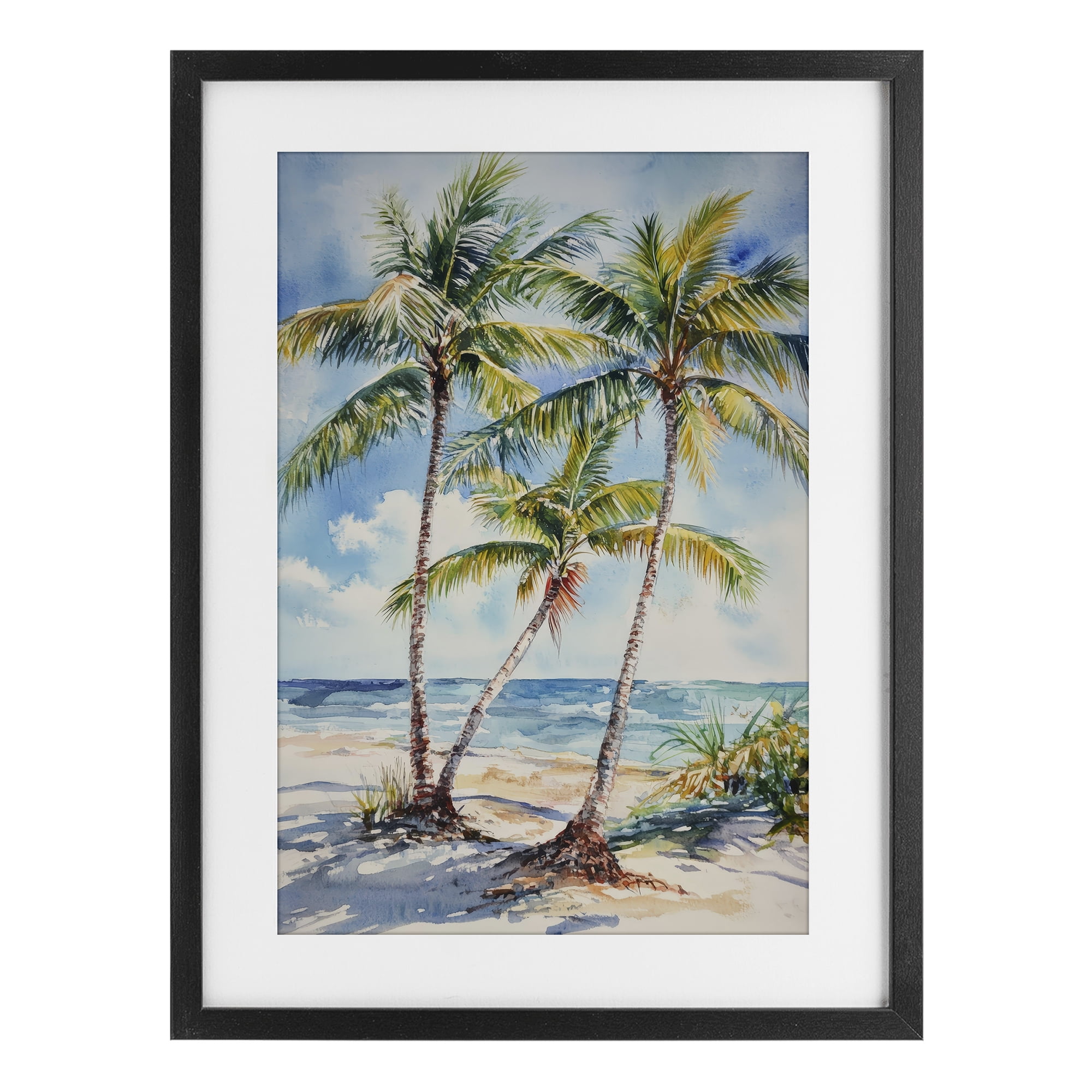 Stupell Industries Windy Palm Trees on Shore Black Framed Print Under Glass, design by Petal Prints Design