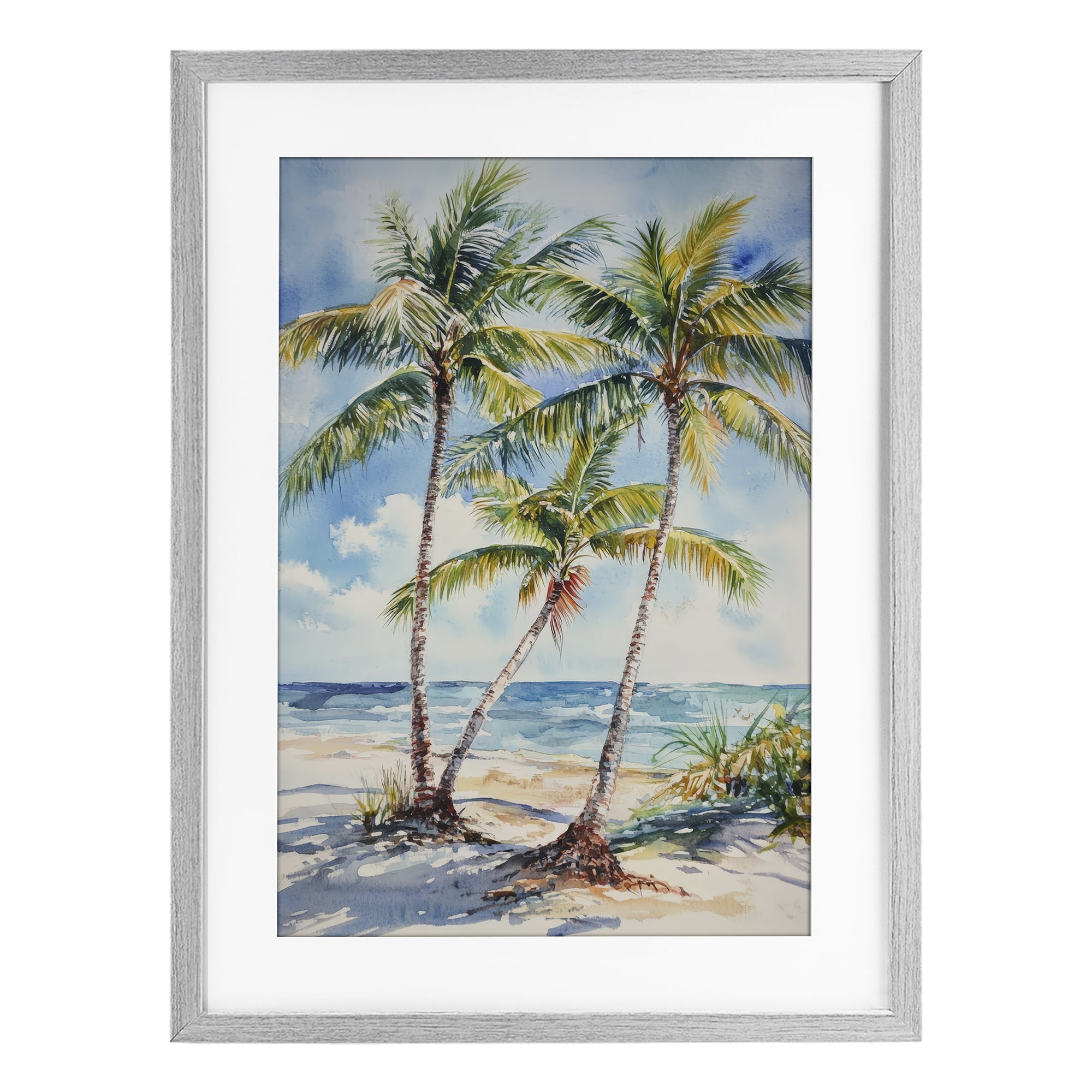 Stupell Industries Windy Palm Trees on Shore Gray Framed Print Under Glass, design by Petal Prints Design