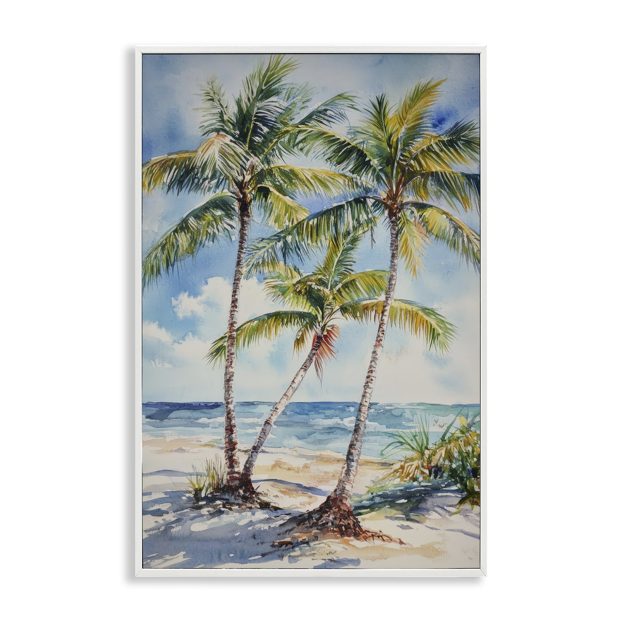 Stupell Industries Windy Palm Trees on Shore White Framed Giclee Art, design by Petal Prints Design