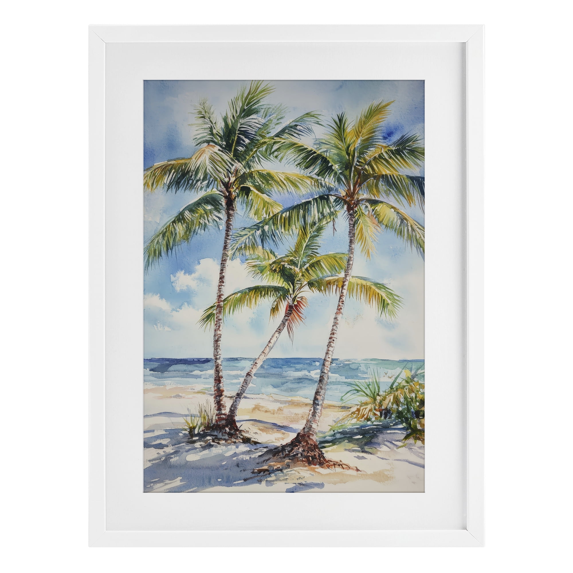 Stupell Industries Windy Palm Trees on Shore White Framed Print Under Glass, design by Petal Prints Design