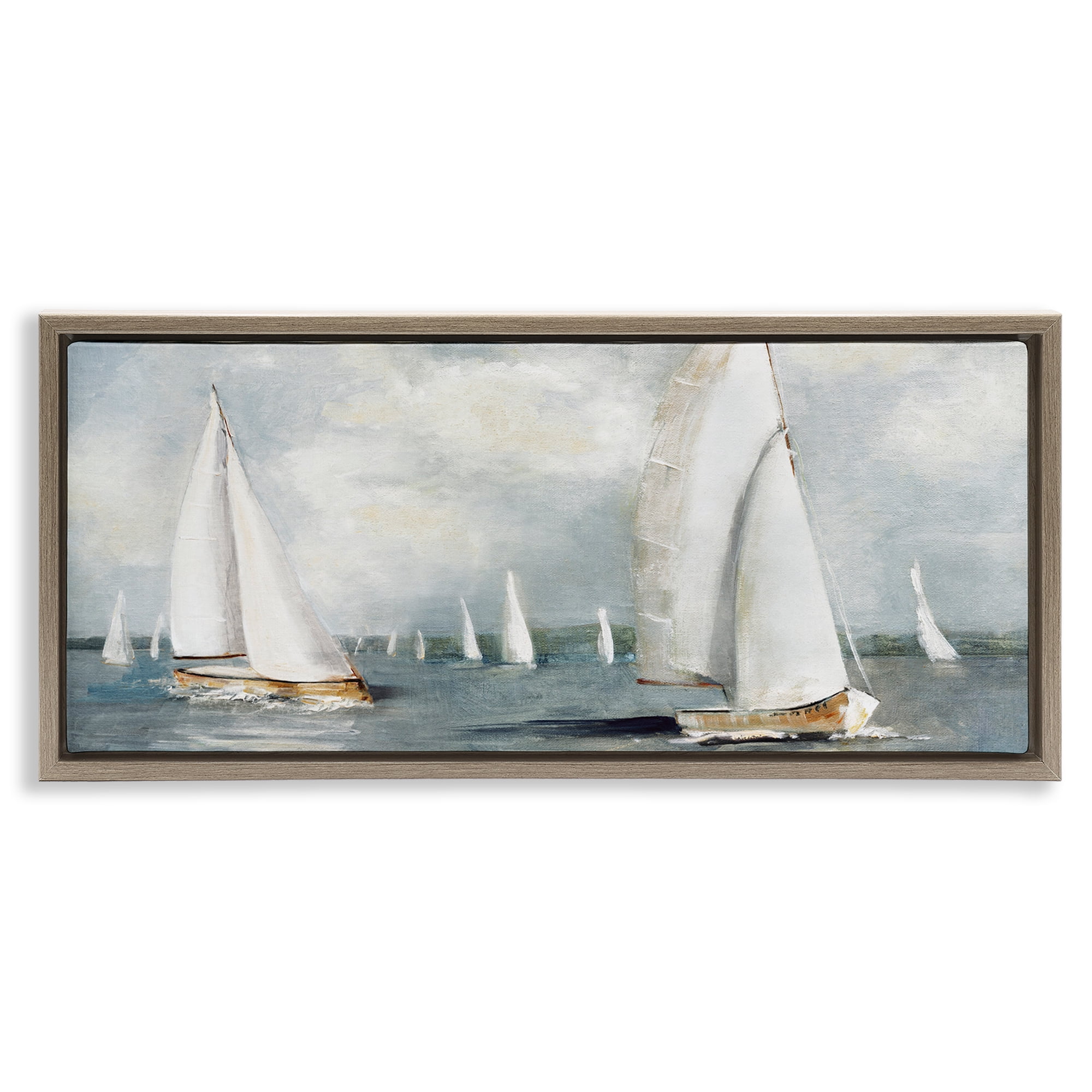 Stupell Industries Windy Sailboat Fleet Brown Framed Floater Canvas Wall Art, design by Sally Swatland