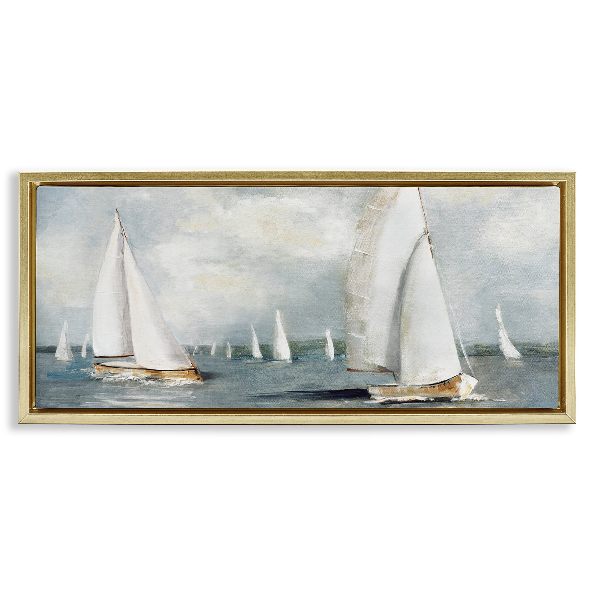 Stupell Industries Windy Sailboat Fleet Gold Framed Floater Canvas Wall Art, design by Sally Swatland