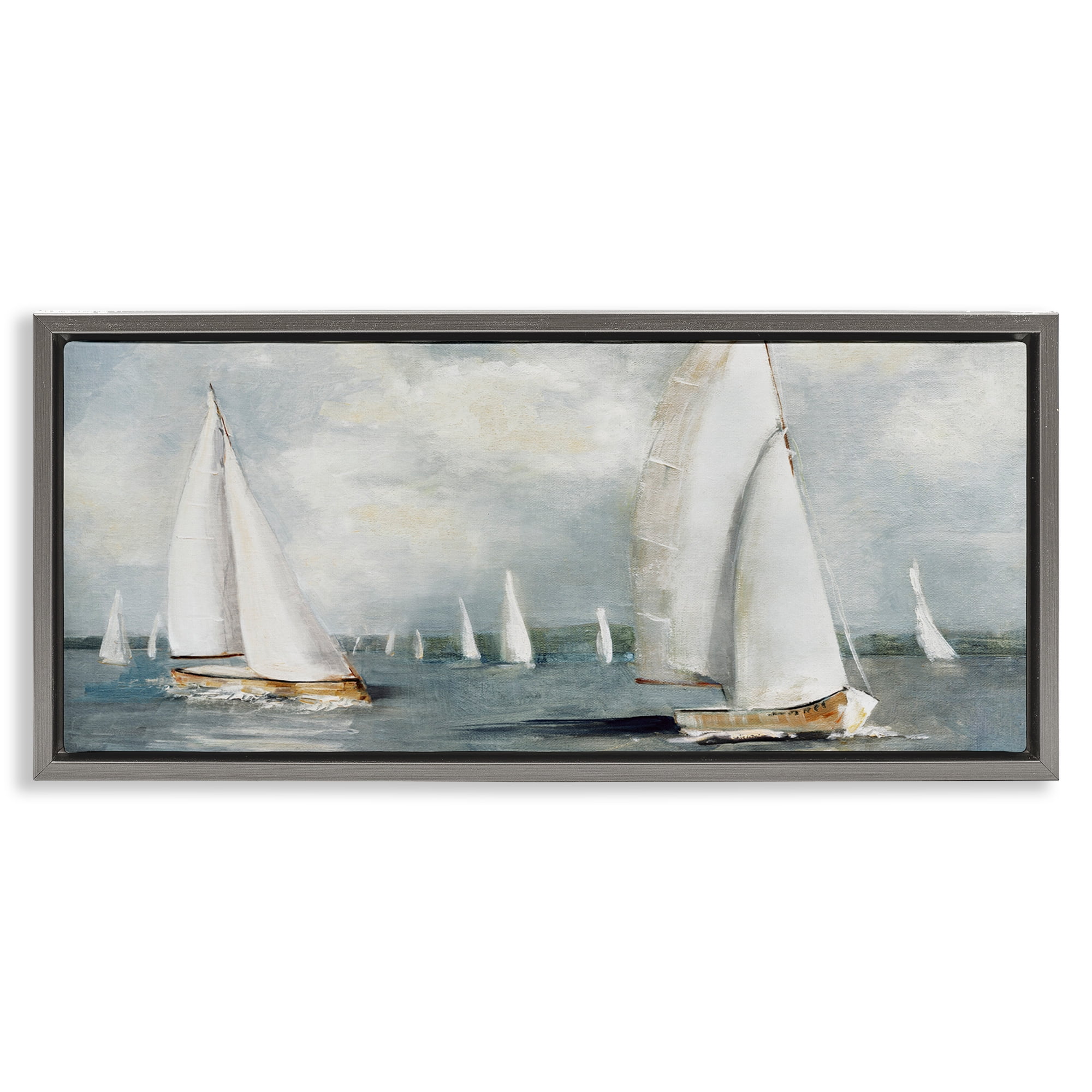 Stupell Industries Windy Sailboat Fleet Gray Framed Floater Canvas Wall Art, design by Sally Swatland