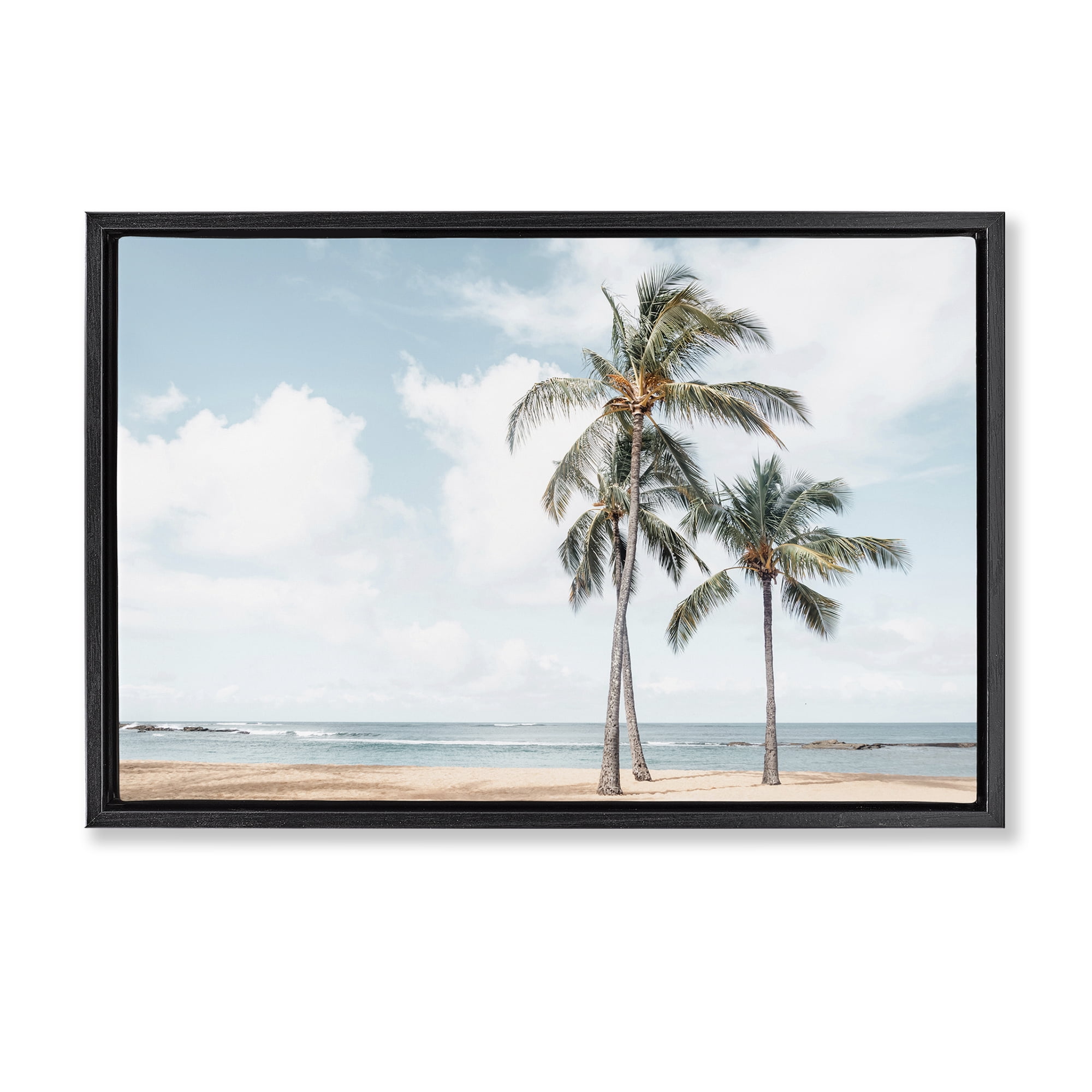 Stupell Industries Windy Tropical Scene Nautical & Beach Painting Black Floater Framed Canvas Art Print Wall Art, 25 x 17