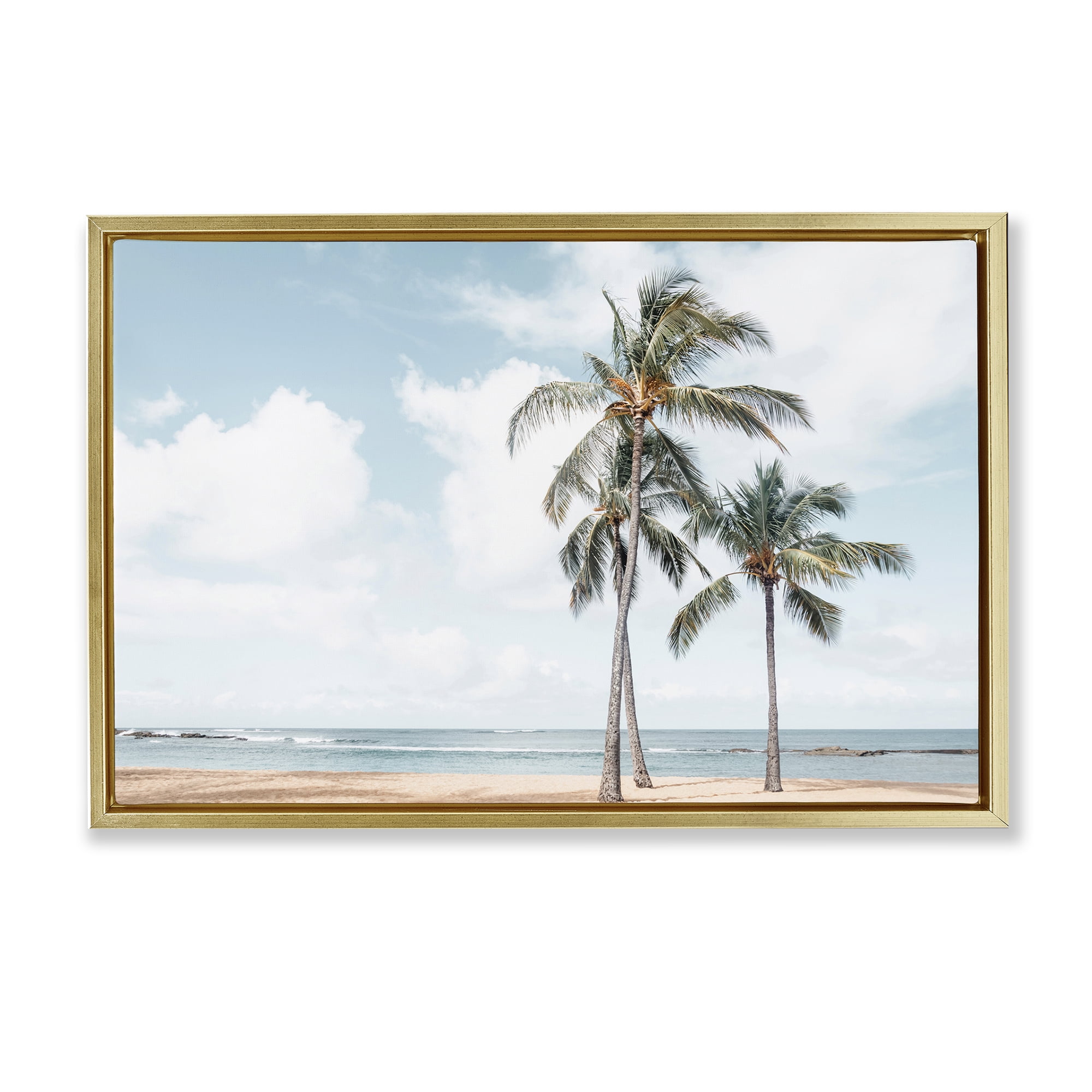 Stupell Industries Windy Tropical Scene Nautical & Beach Painting Gold Floater Framed Canvas Art Print Wall Art, 31 x 21