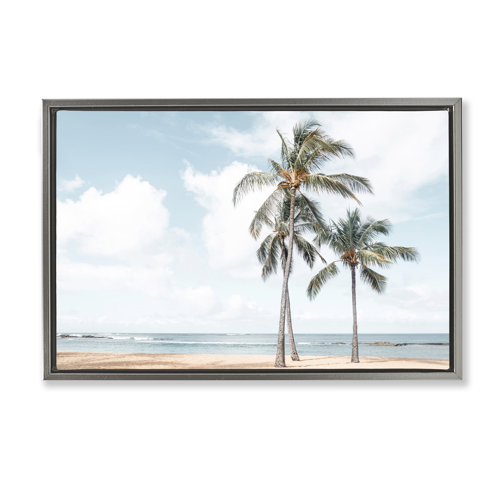 Stupell Industries Windy Tropical Scene Nautical & Beach Painting Gray Floater Framed Canvas Art Print Wall Art, 25 x 17