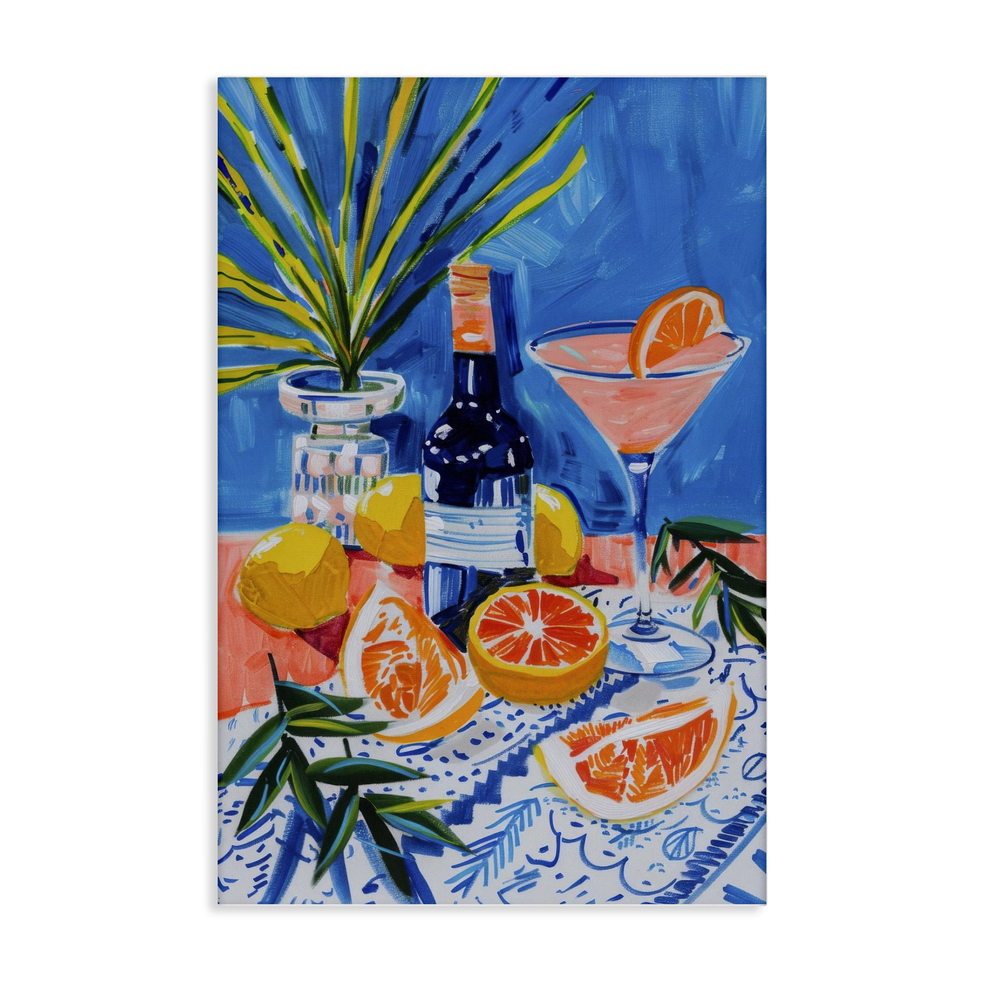 Stupell Industries Wine Bottle & Citrus Food & Beverage Painting Wrapped Canvas Art Print Wall Art, 30 x 45