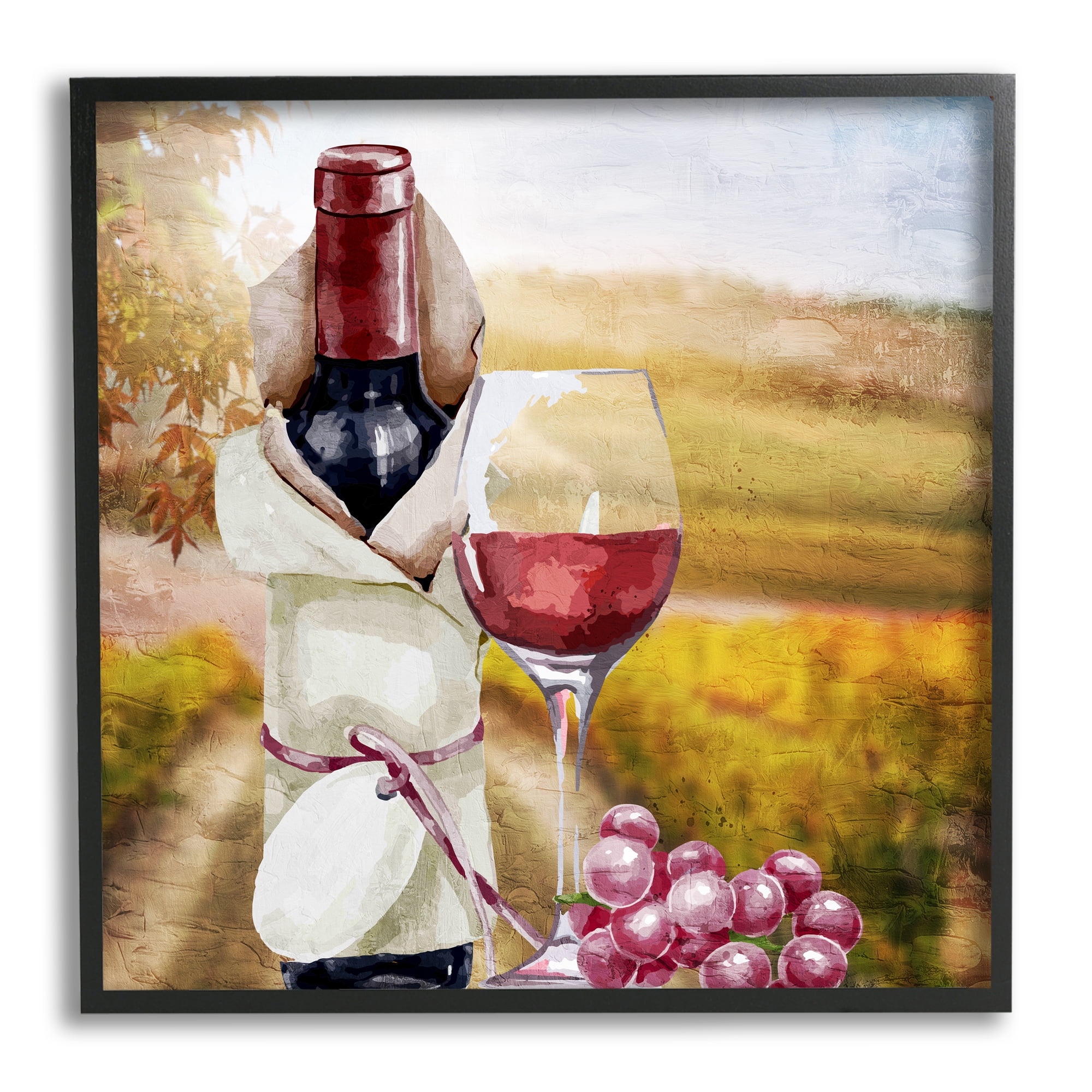 12" x 12" Black Framed Wine Bottle and Glass Canvas Print