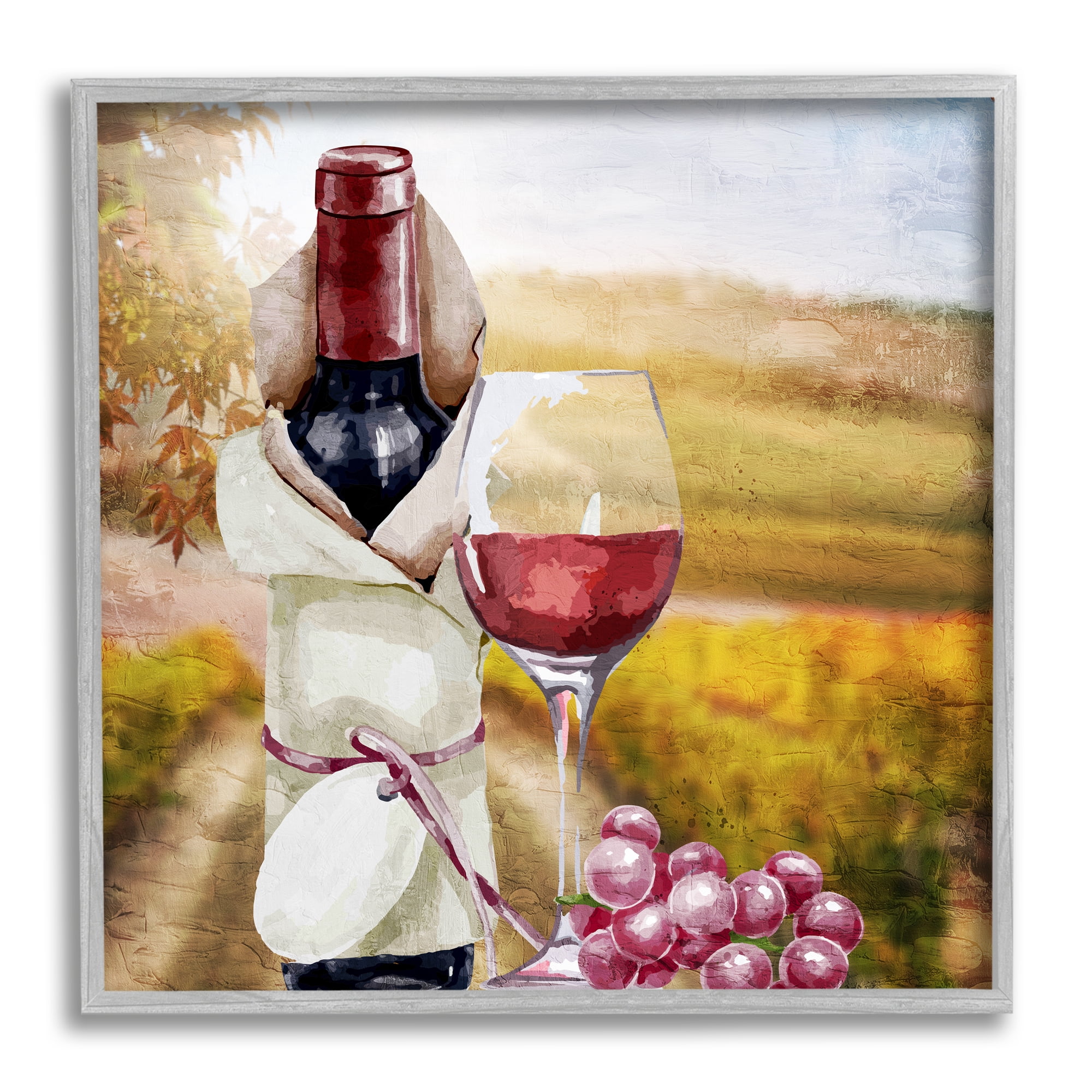 Stupell Industries Wine Bottle Scenery Food & Beverage Painting Gray Framed Art Print Wall Art, 17 x 17