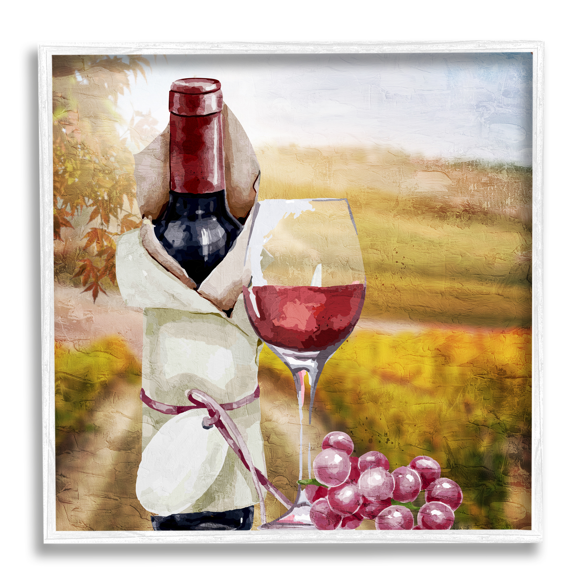 Stupell Industries Wine Bottle Scenery Food & Beverage Painting White Framed Art Print Wall Art, 12 x 12