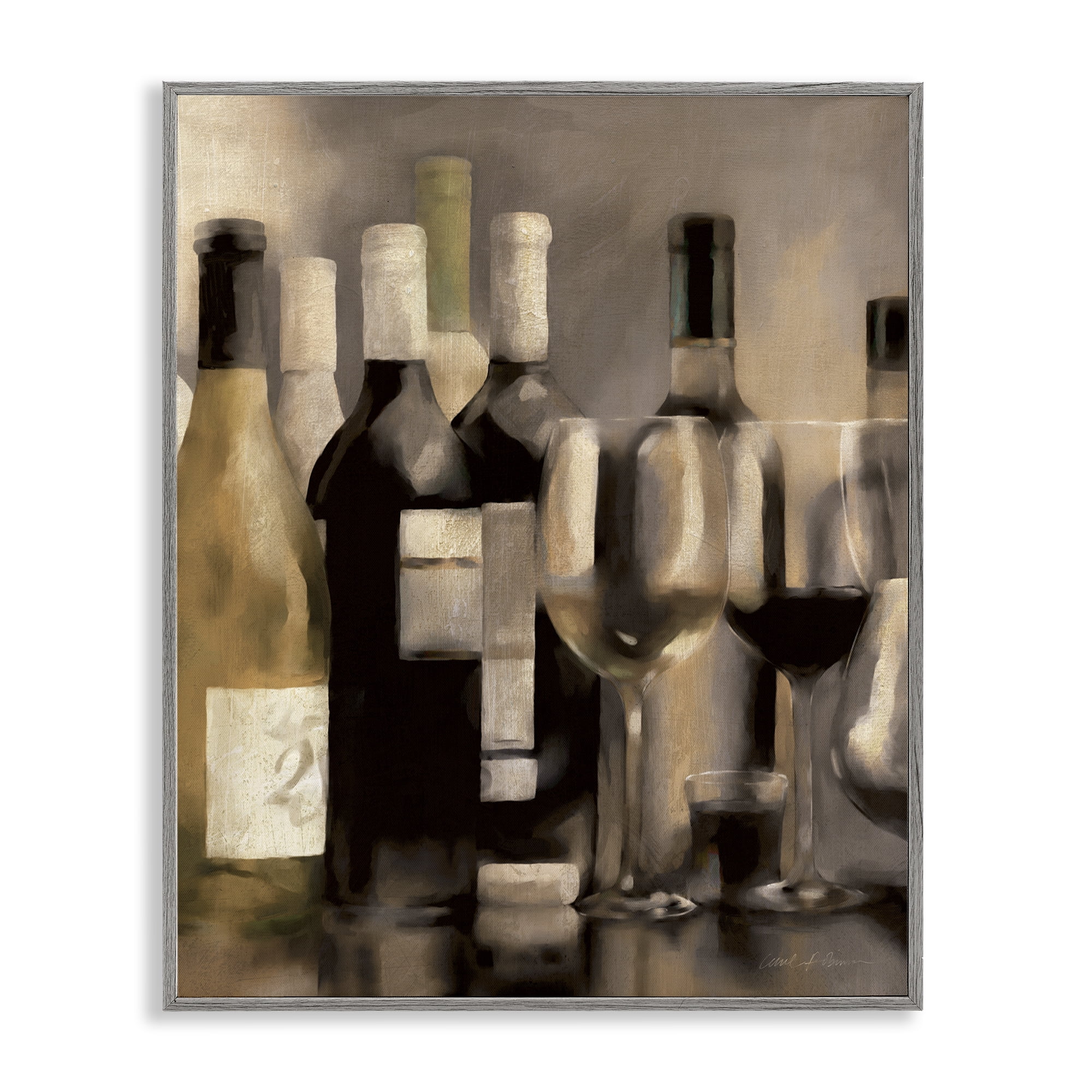 Stupell Industries Wine Bottles on Bar Food & Beverage Painting Gray Framed Art Print Wall Art, 11 x 14