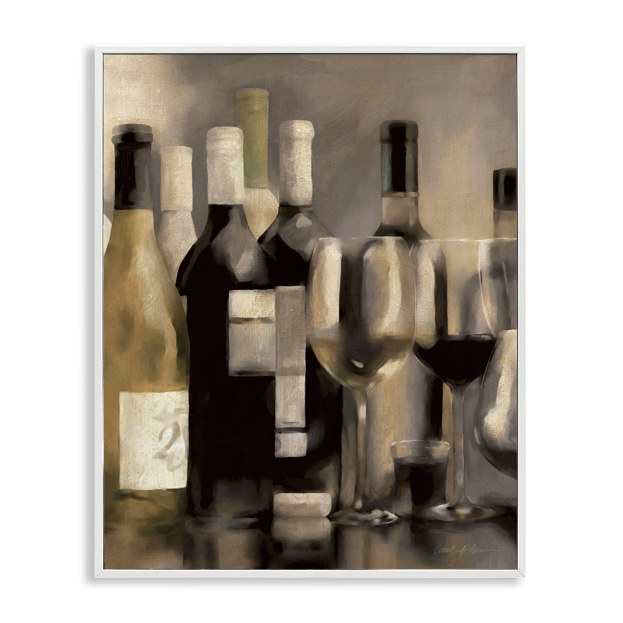 Stupell Industries Wine Bottles on Bar Food & Beverage Painting White Framed Art Print Wall Art, 24 x 30