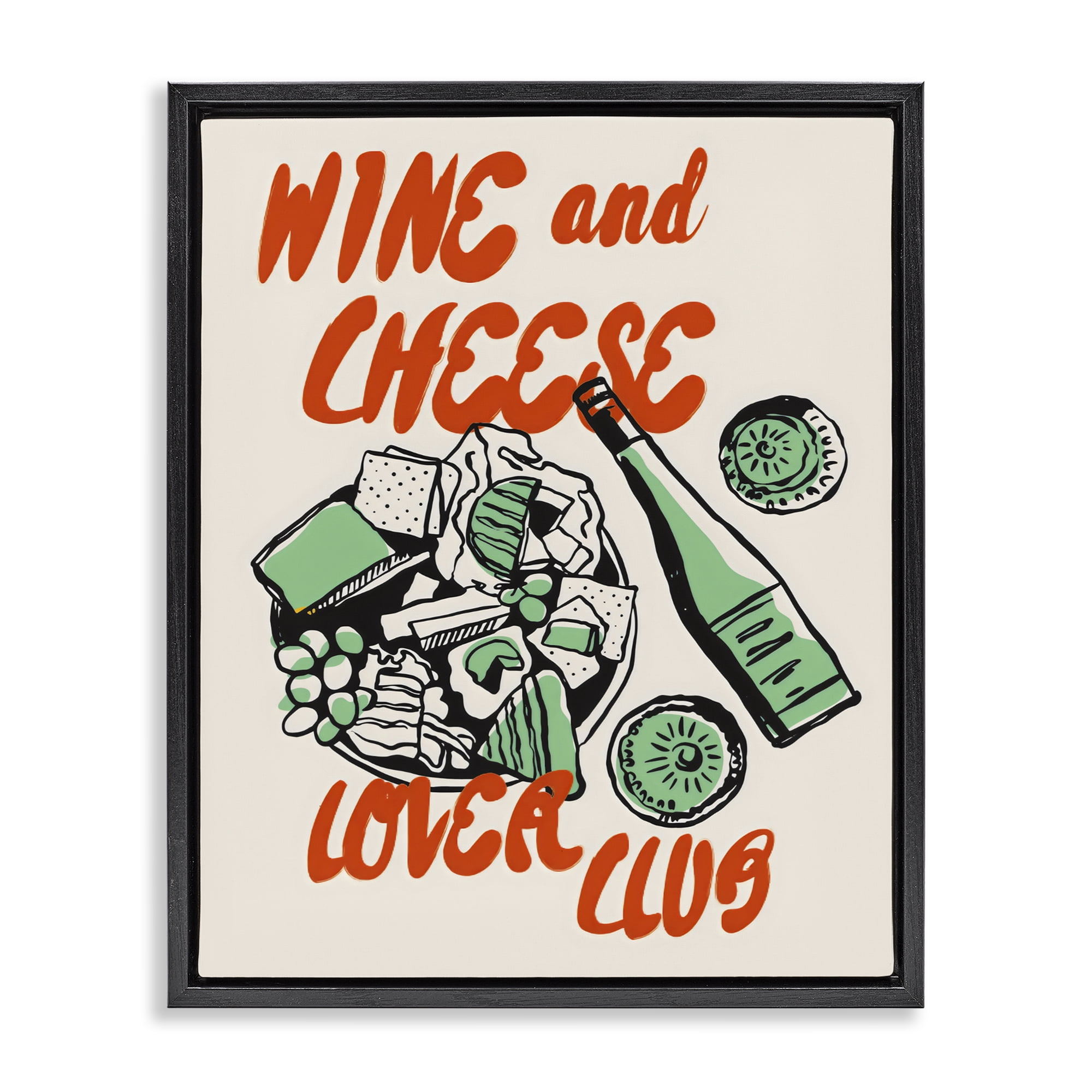 Stupell Industries Wine & Cheese Lover Club Black Framed Floater Canvas Wall Art, design by The Prints Vibe