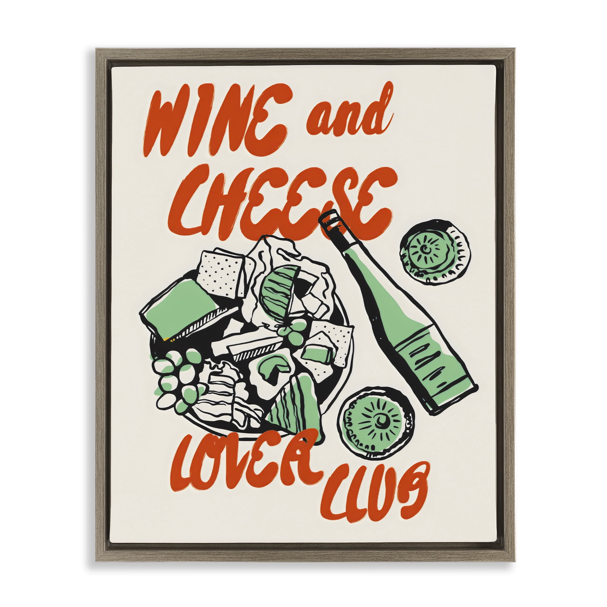 Stupell Industries Wine & Cheese Lover Club Brown Framed Floater Canvas Wall Art, design by The Prints Vibe