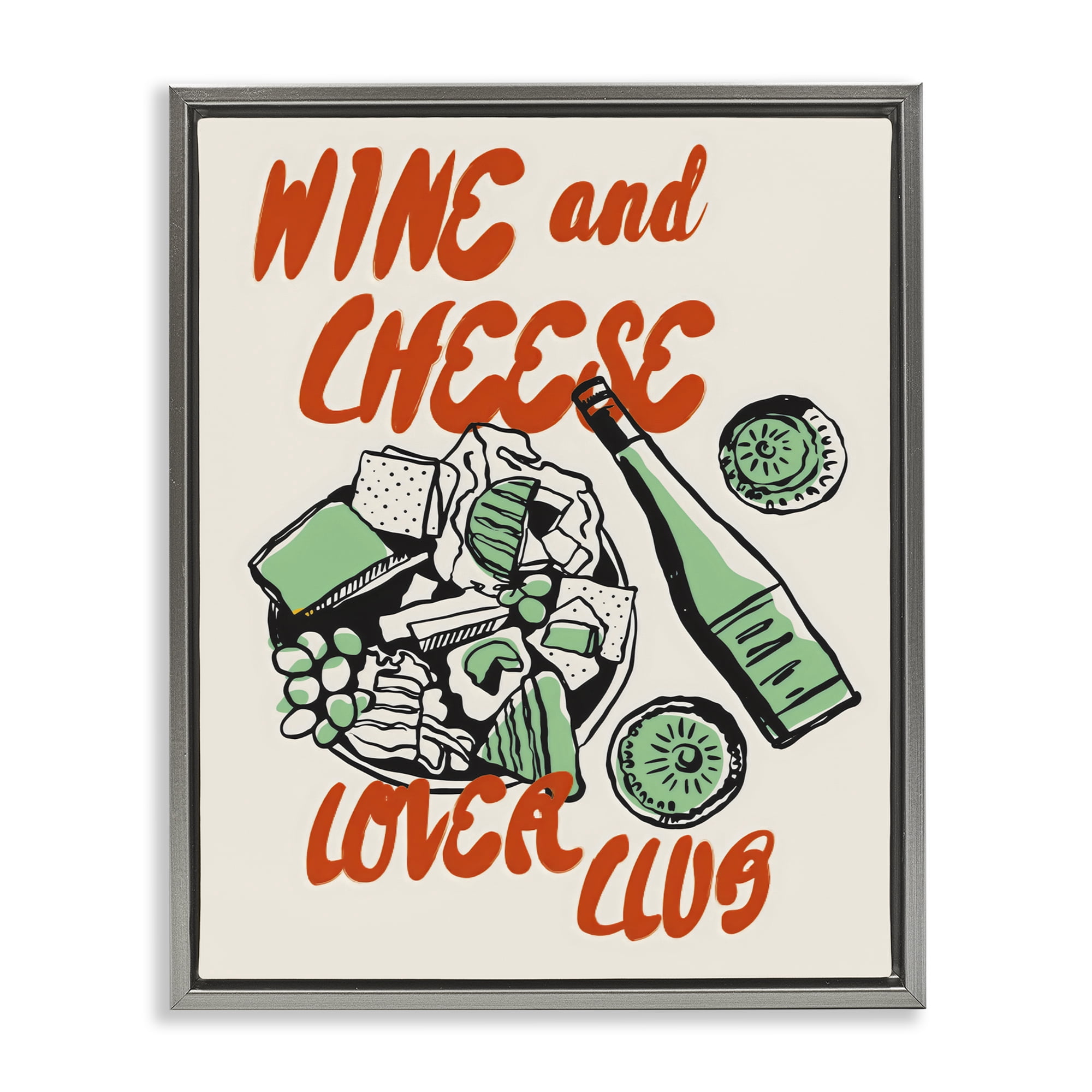 Stupell Industries Wine & Cheese Lover Club Gray Framed Floater Canvas Wall Art, design by The Prints Vibe