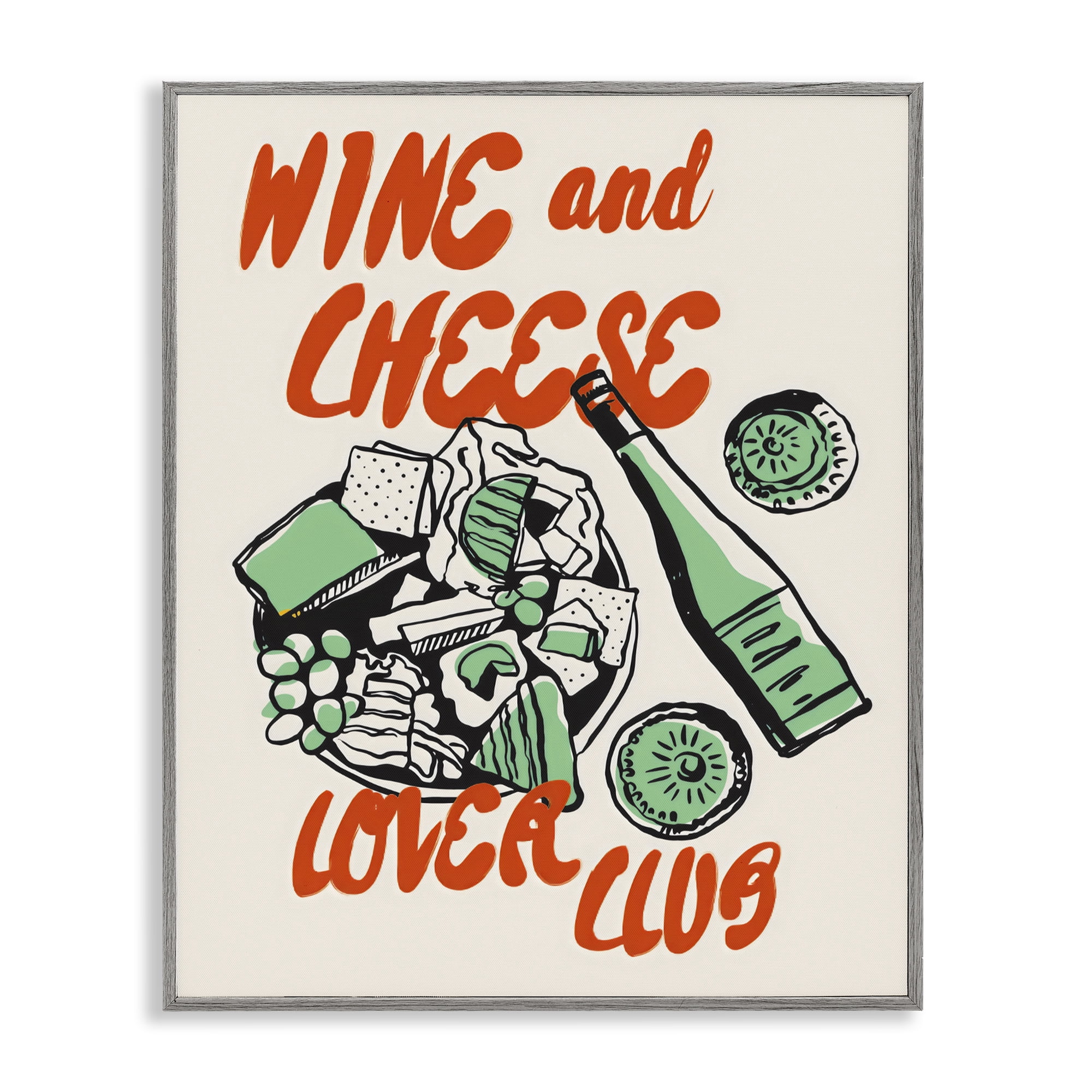 Stupell Industries Wine & Cheese Lover Club Gray Framed Giclee Art, design by The Prints Vibe