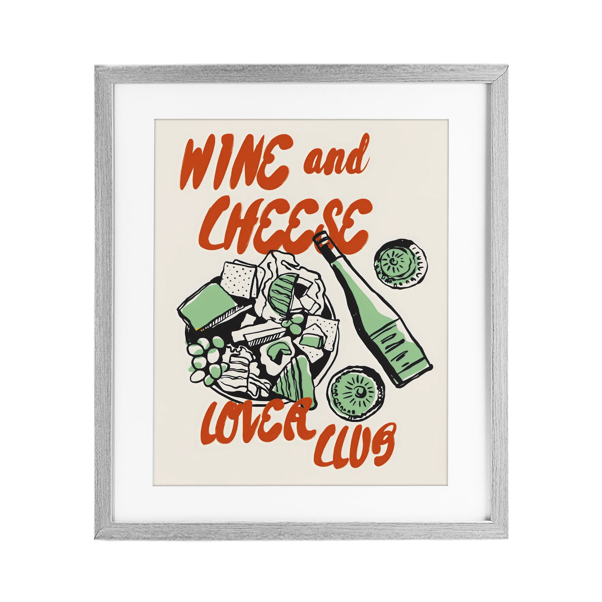 Stupell Industries Wine & Cheese Lover Club Gray Framed Print Under Glass, design by The Prints Vibe