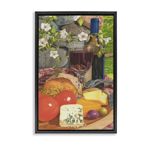 Stupell Industries Wine & Cheese Plate Food & Beverage Painting Black Floater Framed Art Print Wall Art, 17 x 25