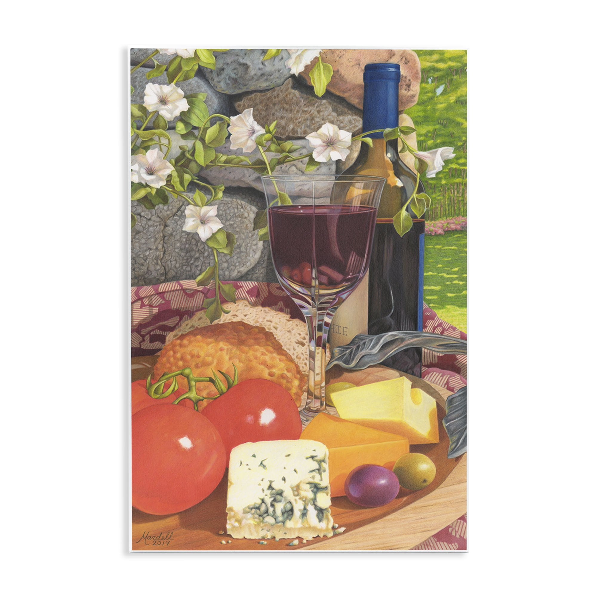 Stupell Industries Wine & Cheese Plate Food & Beverage Painting Unframed Art Print Wall Art, 13 x 19