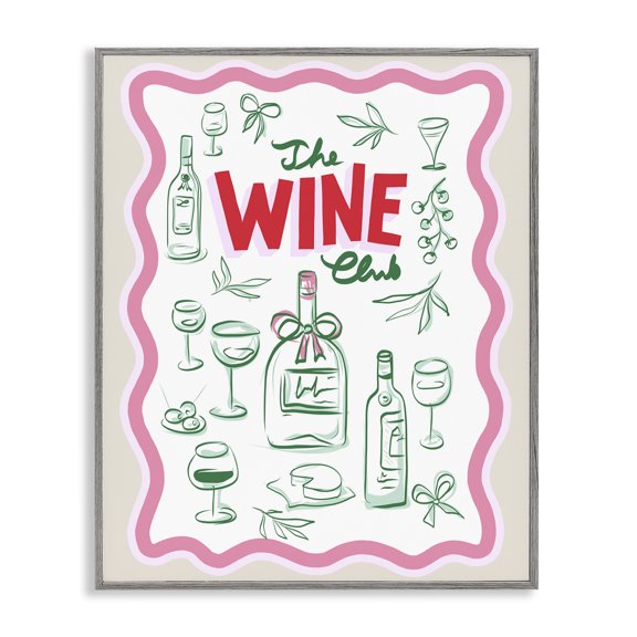Stupell Industries Wine Club Contemporary Gray Framed Giclee Art design by Dominique Vari, 14 x 11
