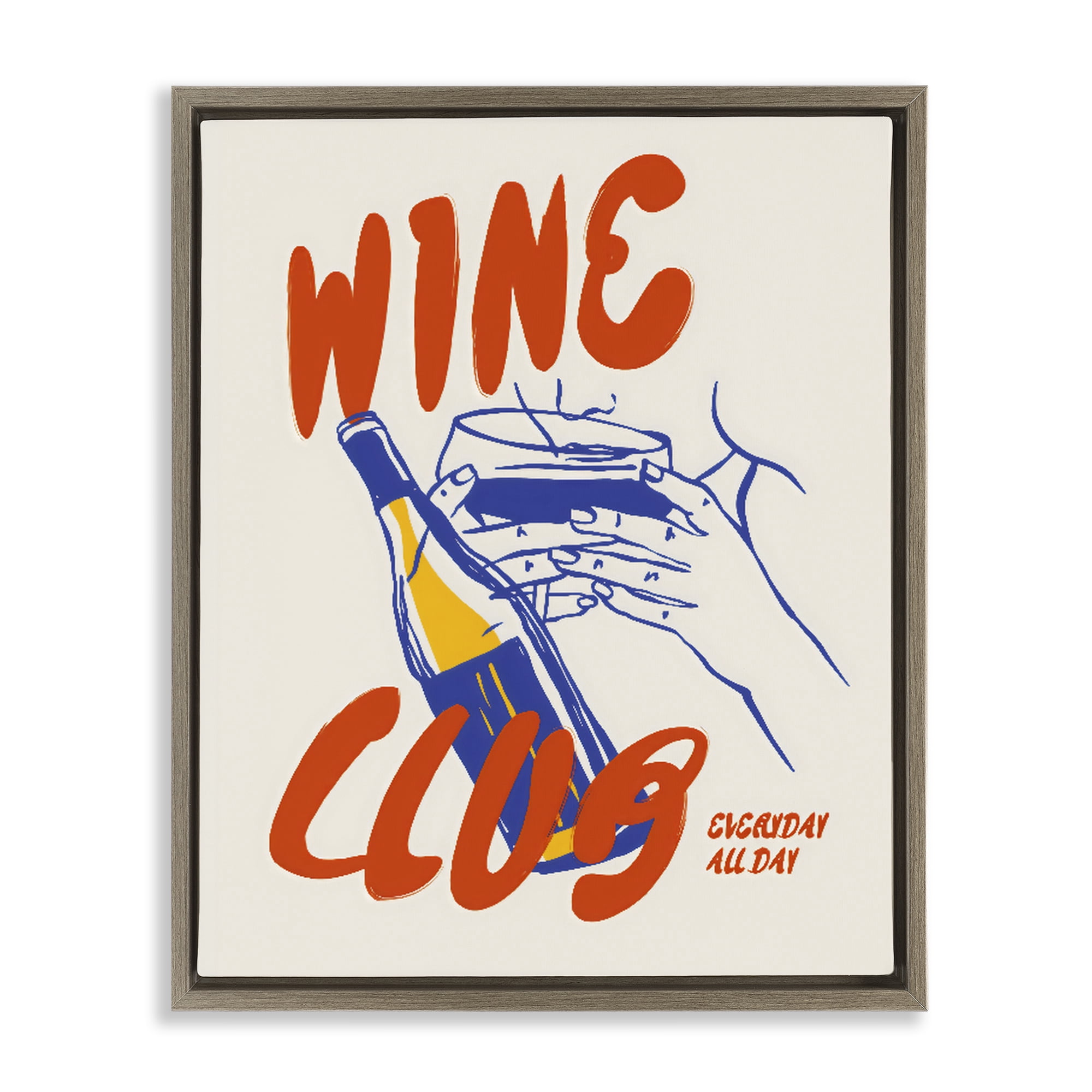 Stupell Industries Wine Club Every Day Brown Framed Floater Canvas Wall Art, design by The Prints Vibe