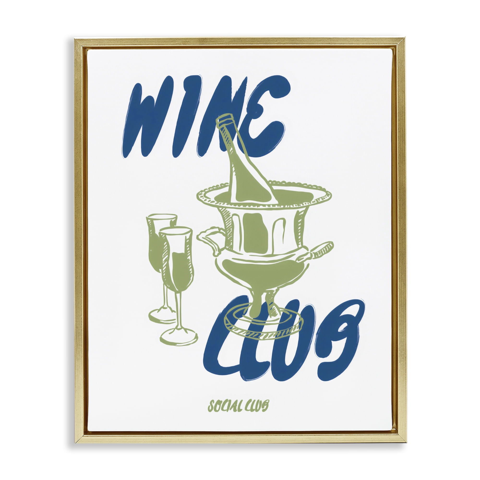 Stupell Industries Wine Club Social Evening Toast Gold Framed Floater Canvas Wall Art, design by The Prints Vibe