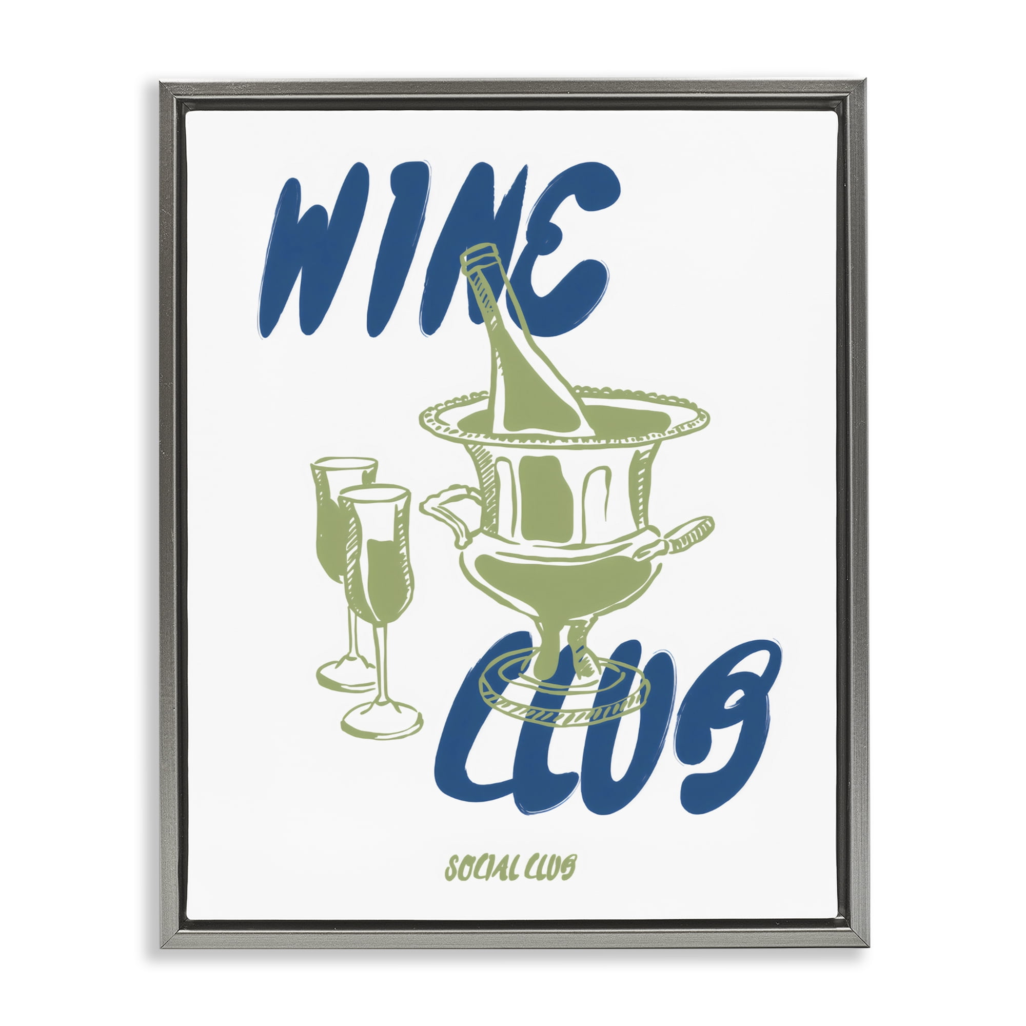 Stupell Industries Wine Club Social Evening Toast Gray Framed Floater Canvas Wall Art, design by The Prints Vibe