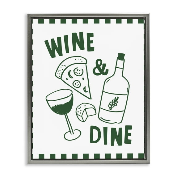 Stupell Industries Wine & Dine Checkerboard Border Gray Framed Floater Canvas Wall Art design by Heather Dutton, 31 x 25