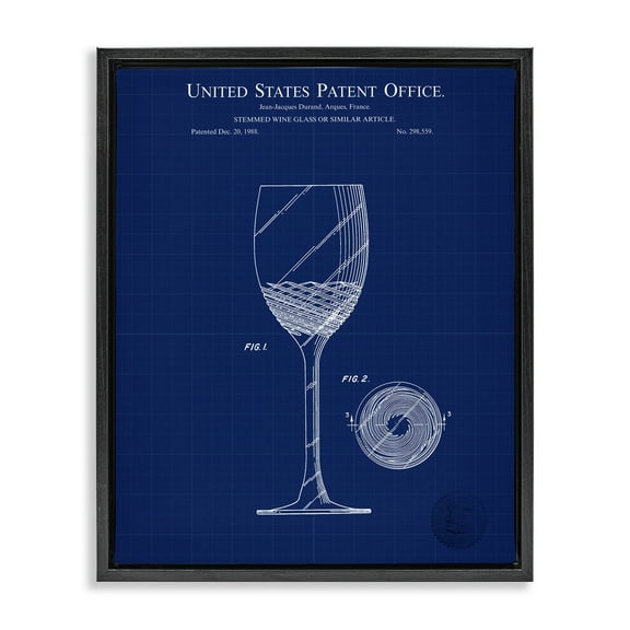 Stupell Industries Wine Glass Blueprint Typography Painting Black Floater Framed Art Print Wall Art, 17 x 21