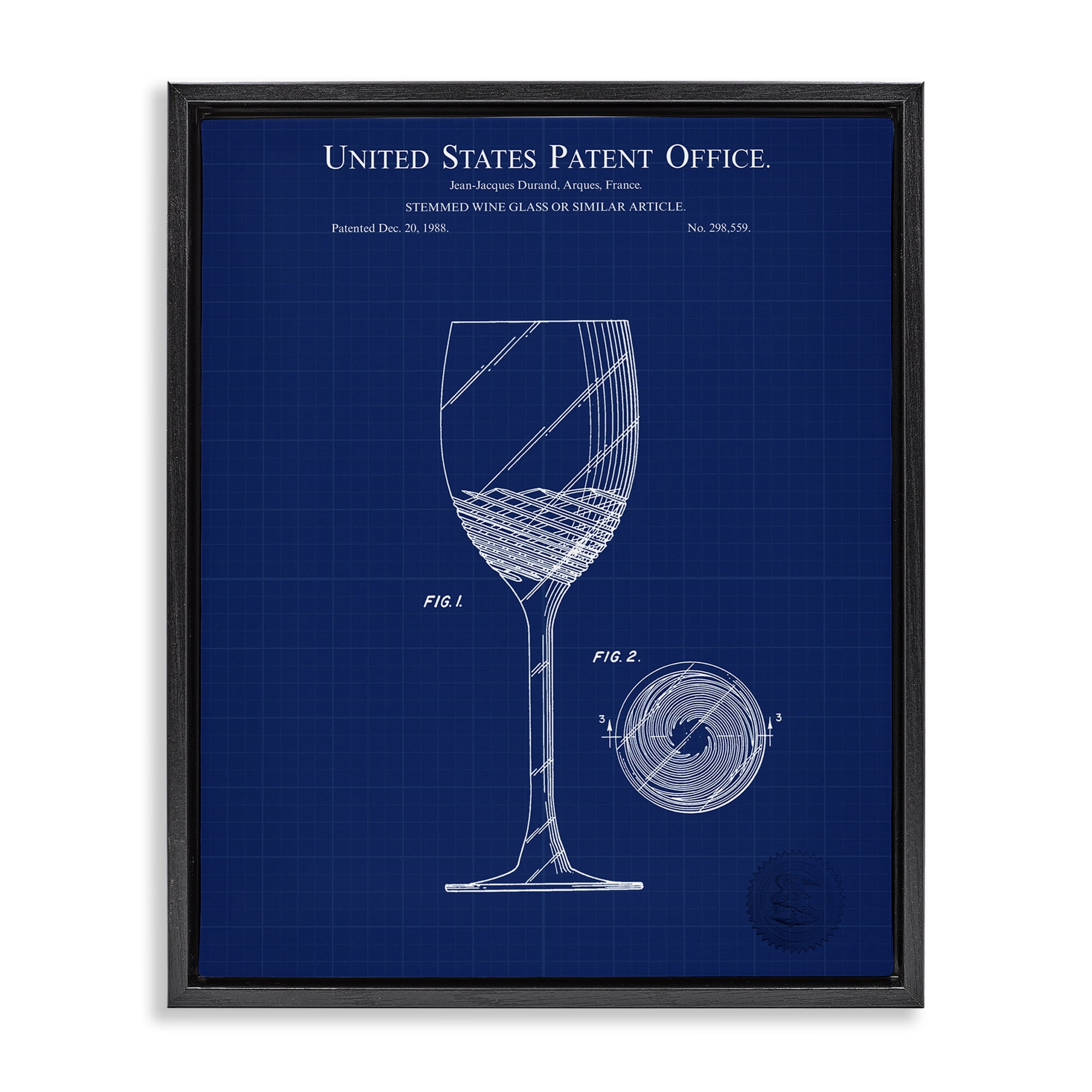 Stupell Industries Wine Glass Blueprint Typography Painting Black Floater Framed Art Print Wall Art, 25 x 31