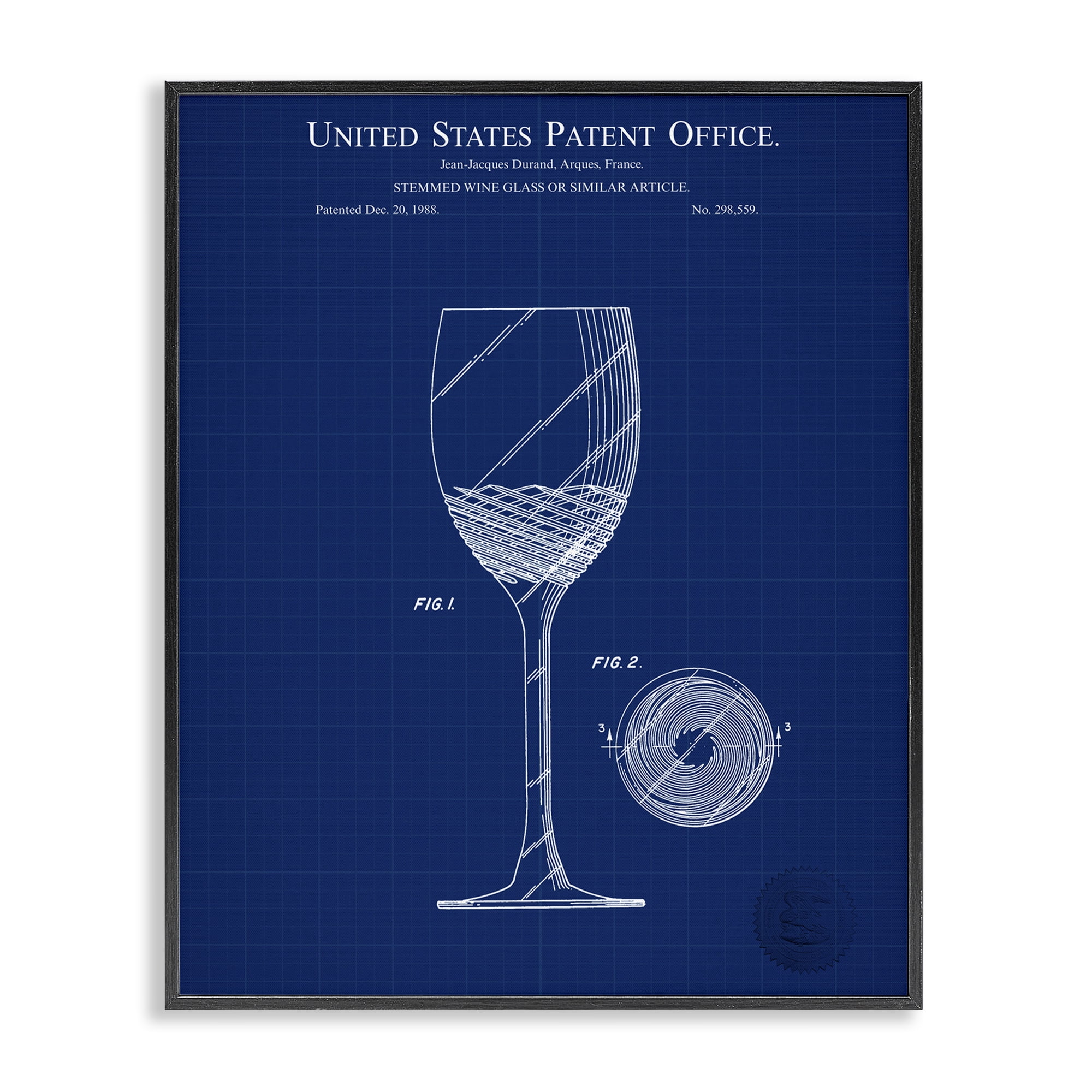 Stupell Industries Wine Glass Blueprint Typography Painting Black Framed Art Print Wall Art, 24 x 30