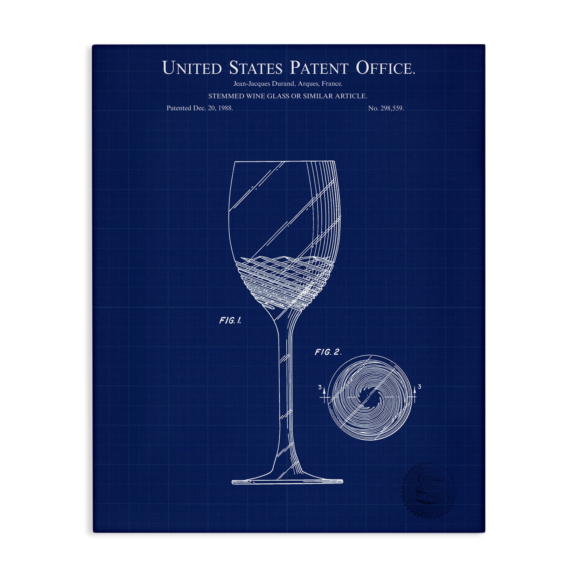 Stupell Industries Wine Glass Blueprint Typography Painting Gallery Wrapped Canvas Art Print Wall Art, 36 x 48