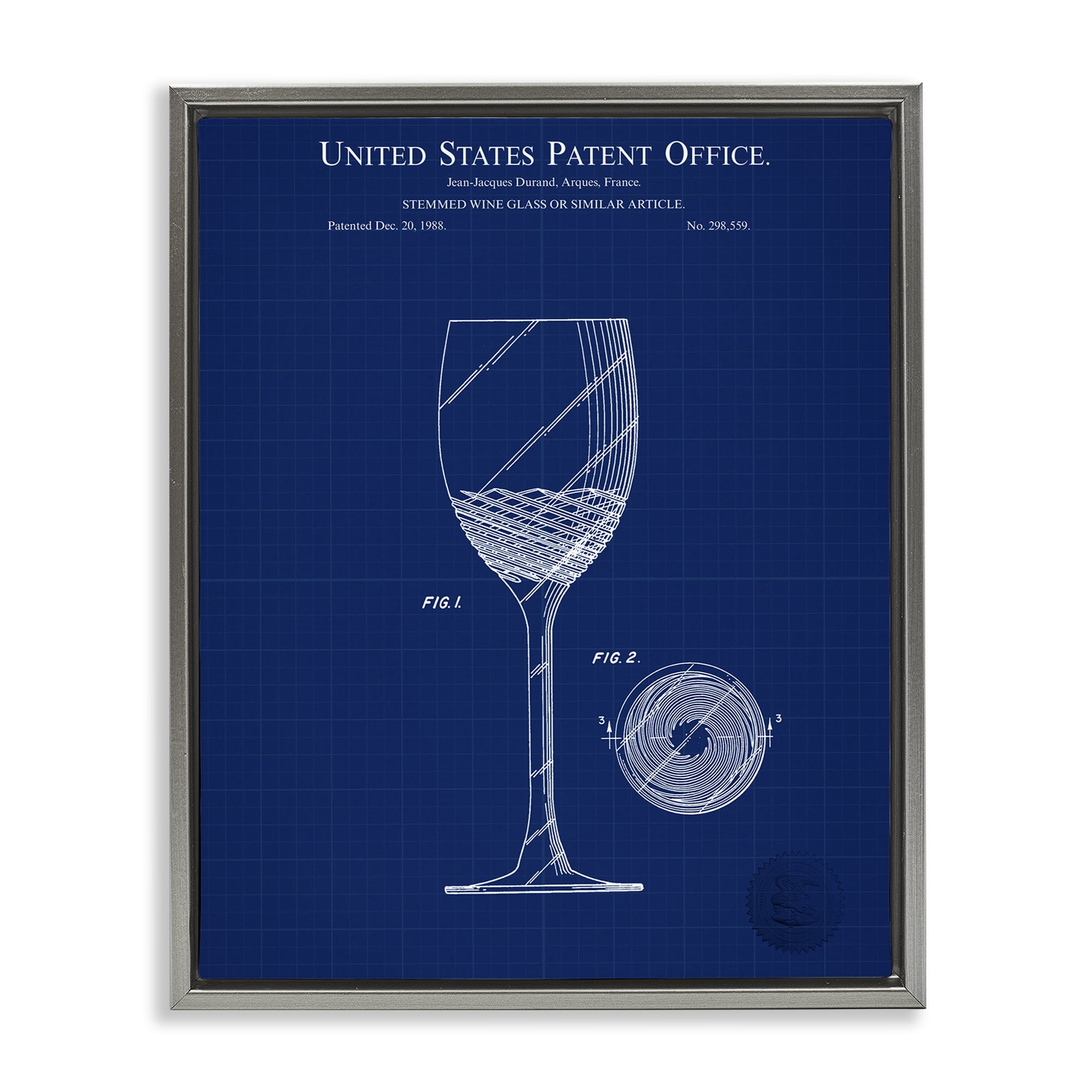 Stupell Industries Wine Glass Blueprint Typography Painting Gray Floater Framed Art Print Wall Art, 17 x 21