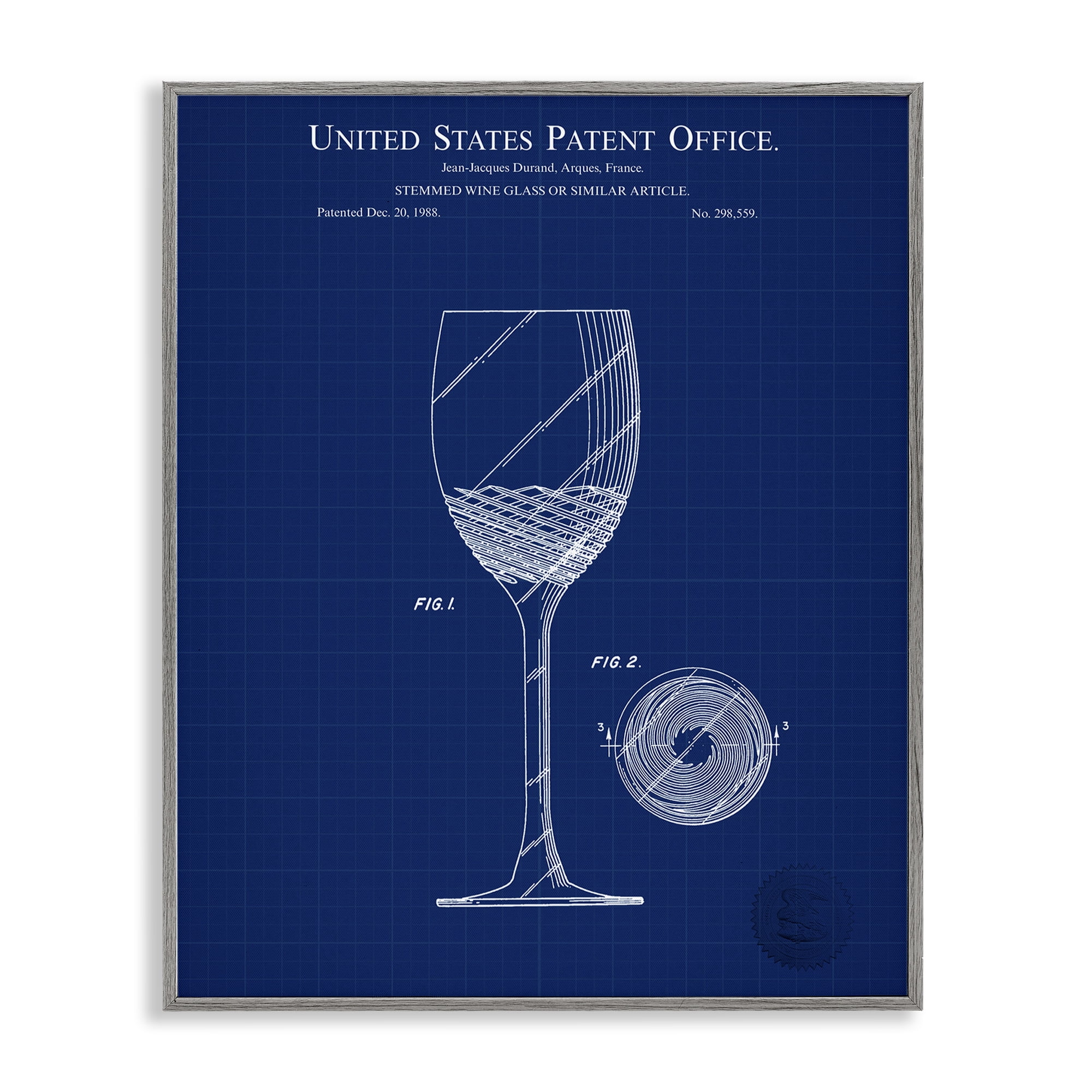 Stupell Industries Wine Glass Blueprint Typography Painting Gray Framed Art Print Wall Art, 16 x 20
