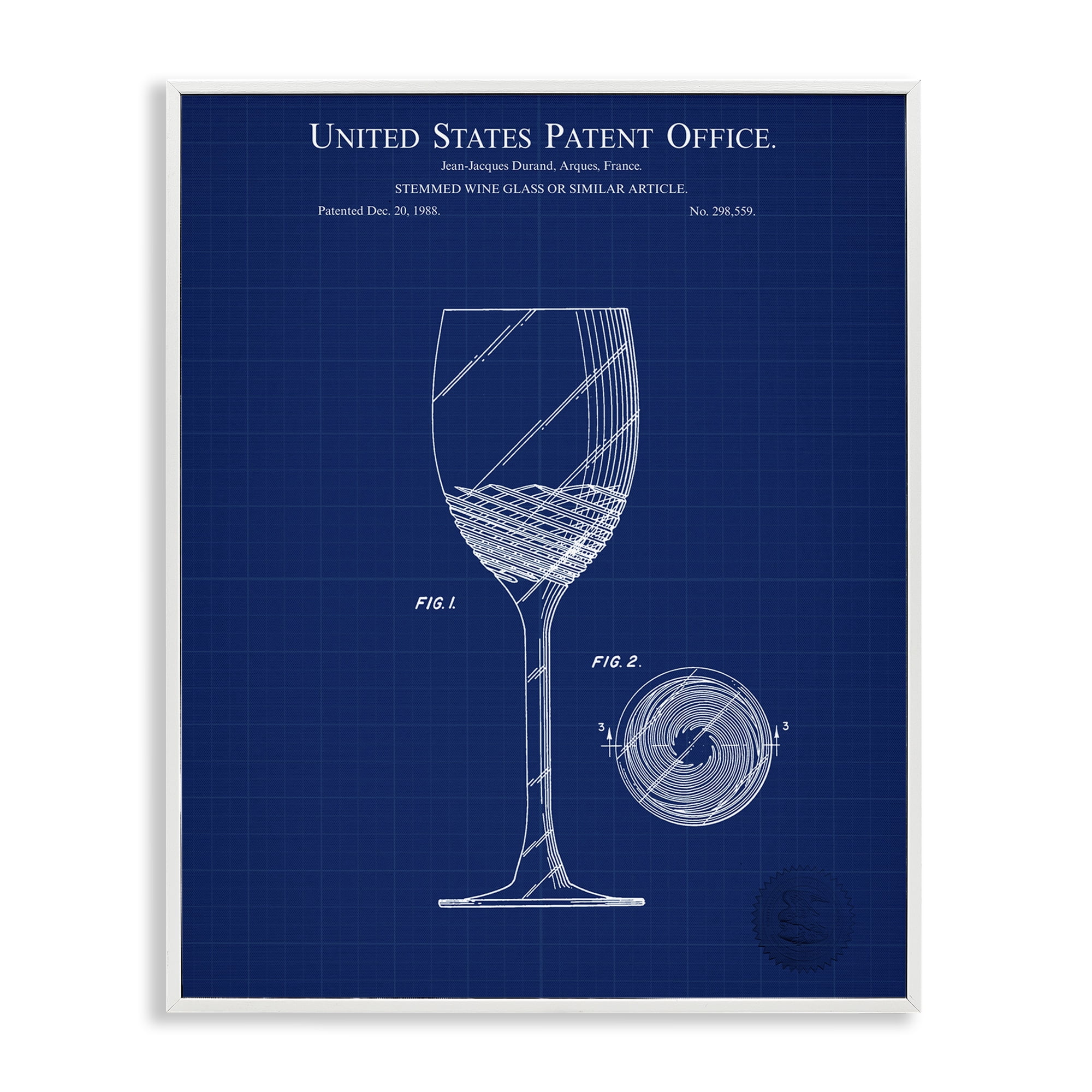 Stupell Industries Wine Glass Blueprint Typography Painting White Framed Art Print Wall Art, 24 x 30