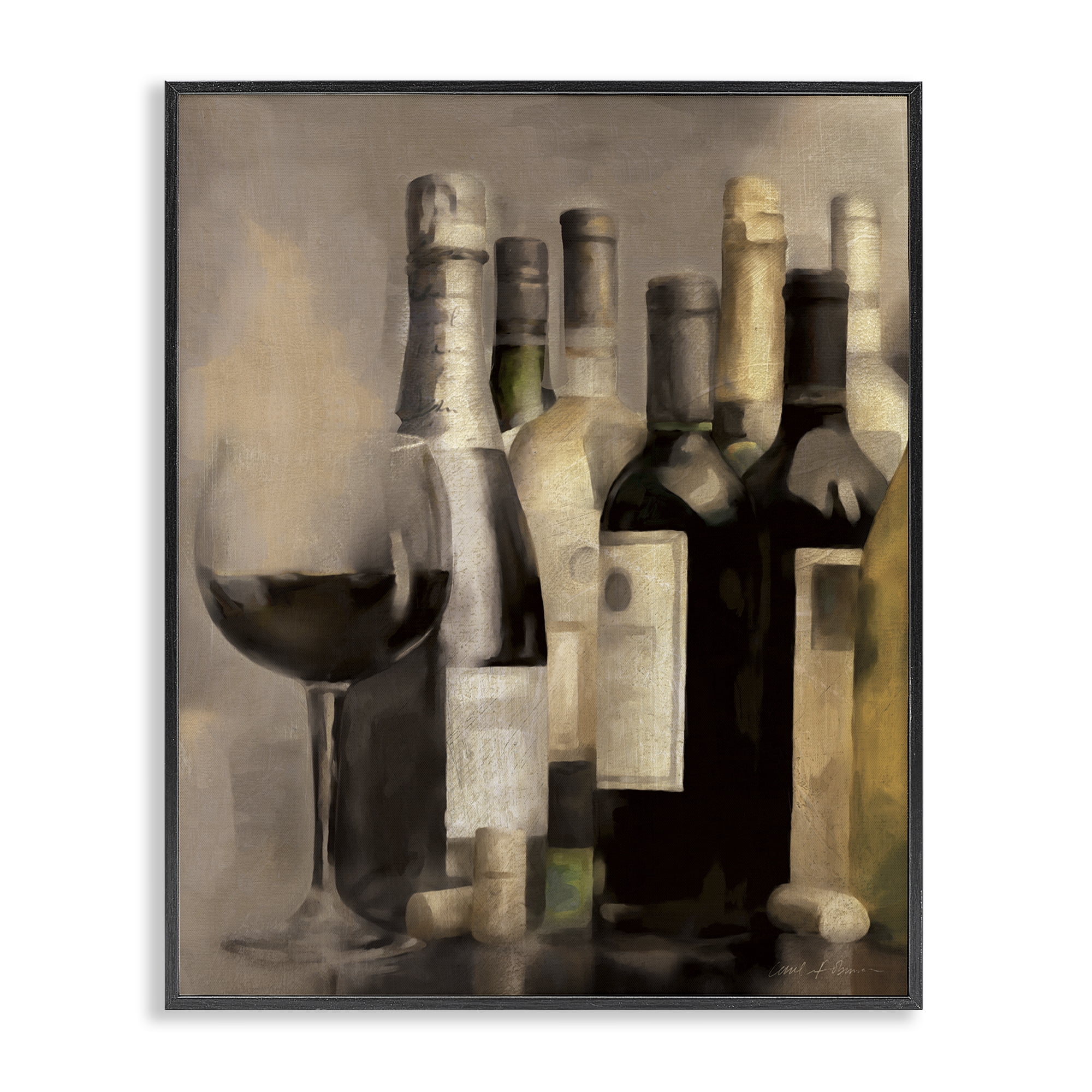 Stupell Industries Wine Glass with Bottles Food & Beverage Painting Black Framed Art Print Wall Art, 11 x 14