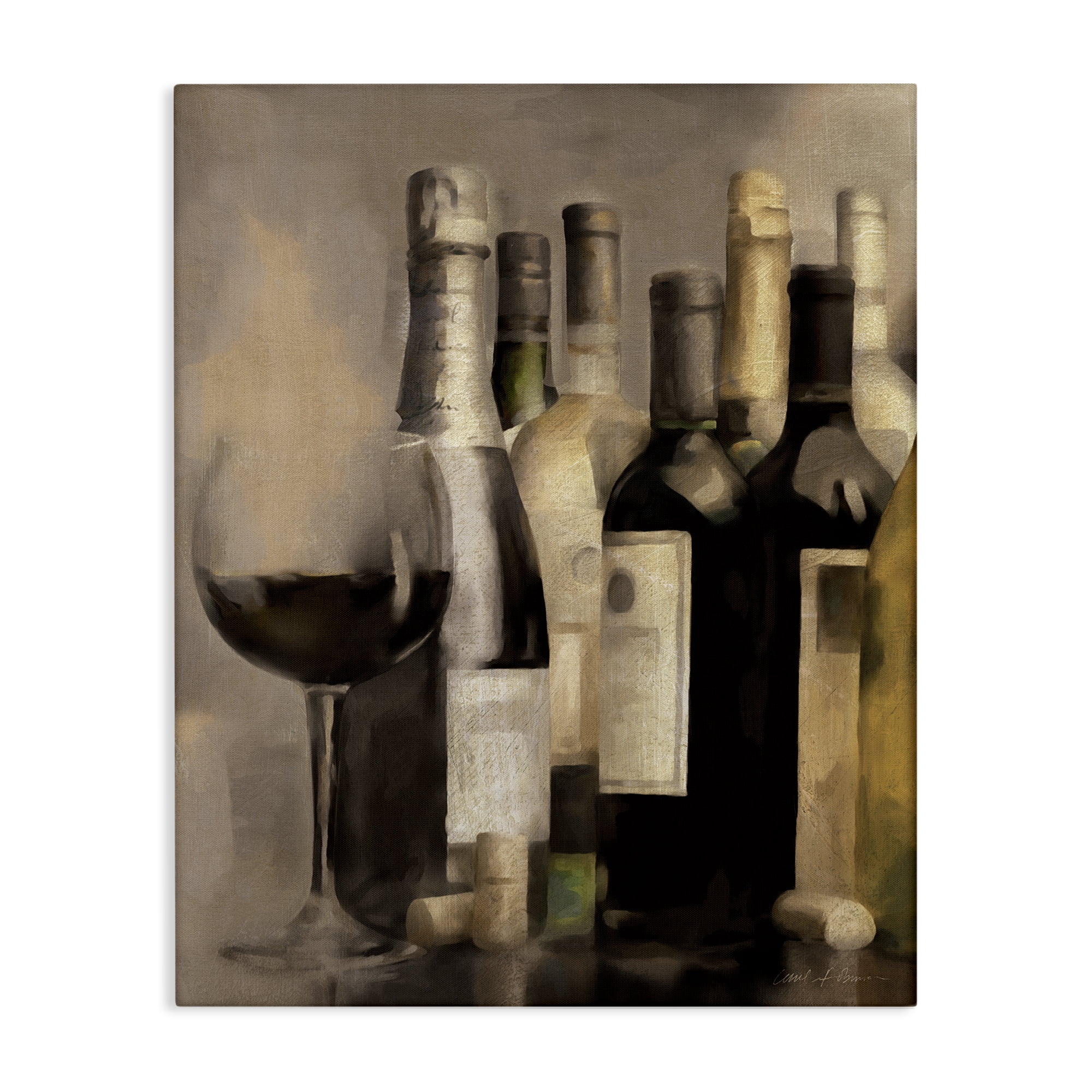 Stupell Industries Wine Glass with Bottles Food & Beverage Painting Wrapped Canvas Art Print Wall Art, 24 x 30