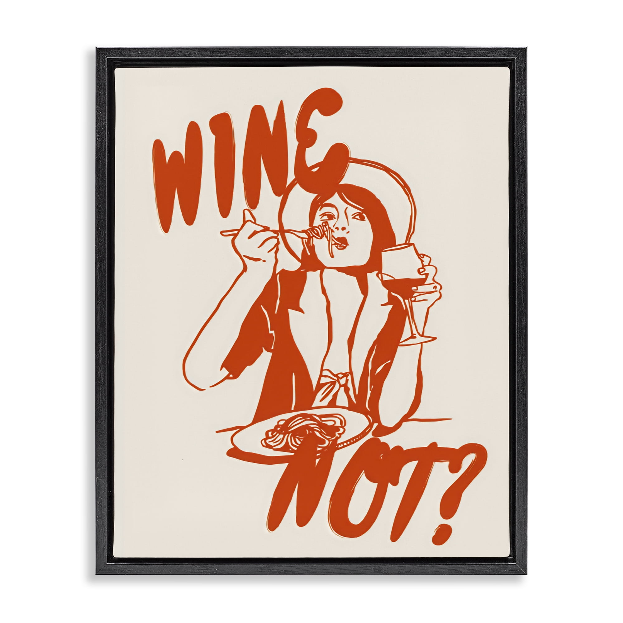 Stupell Industries Wine Not Retro Meal Time Black Framed Floater Canvas Wall Art, design by The Prints Vibe