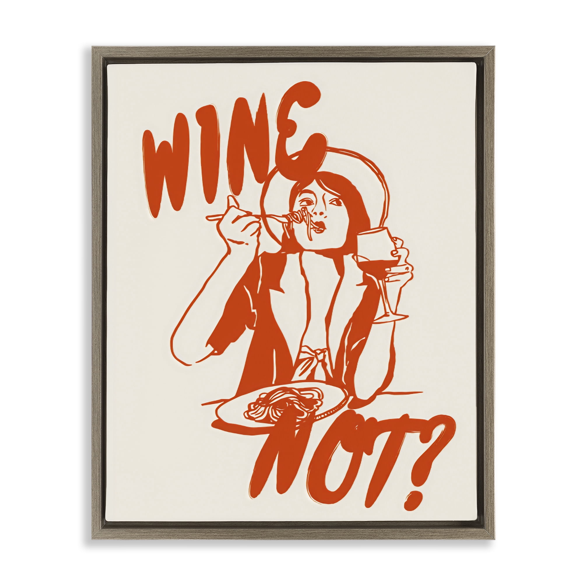 Stupell Industries Wine Not Retro Meal Time Brown Framed Floater Canvas Wall Art, design by The Prints Vibe