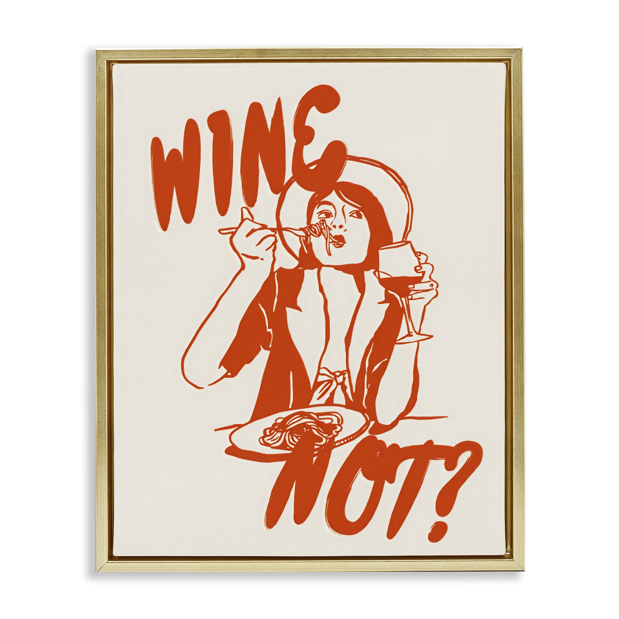Stupell Industries Wine Not Retro Meal Time Gold Framed Floater Canvas Wall Art, design by The Prints Vibe